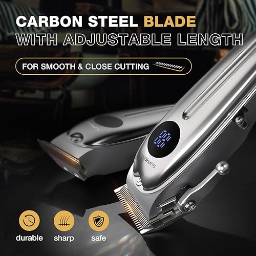 Miniatura 3 de SUPRENT Cortapelos profesional recargable para hombres, kit de corte de pelo inalámbrico con pantalla LED (plata)