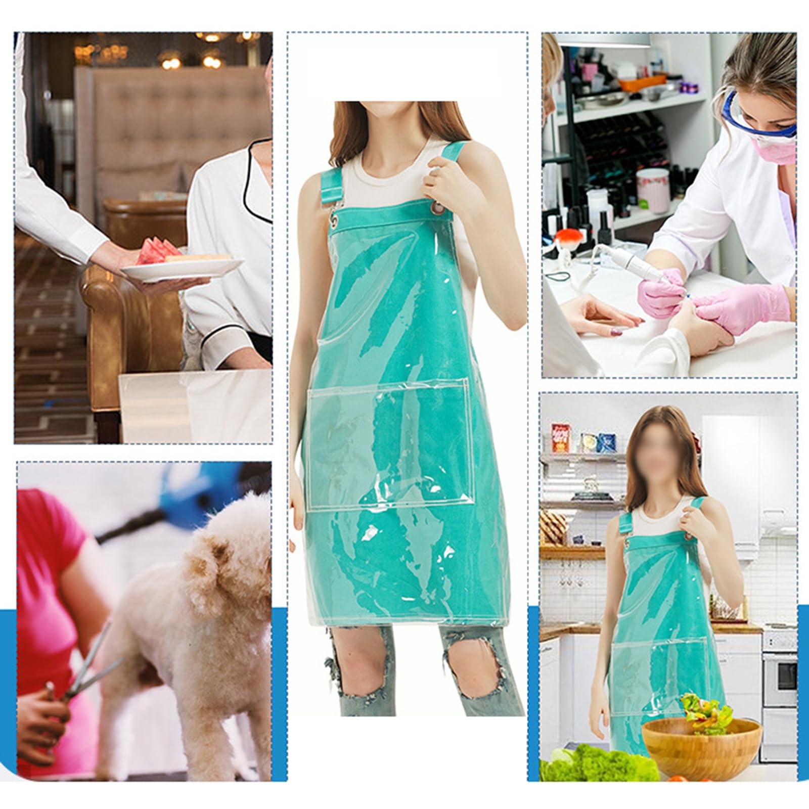 Delantal de peluquería Impermeable y Transparente, diseño de Doble Cara con Bolsillos, Ideal para Chef, camareros y peluqueros. Talla única, Naranja (Azul, Talla única).
