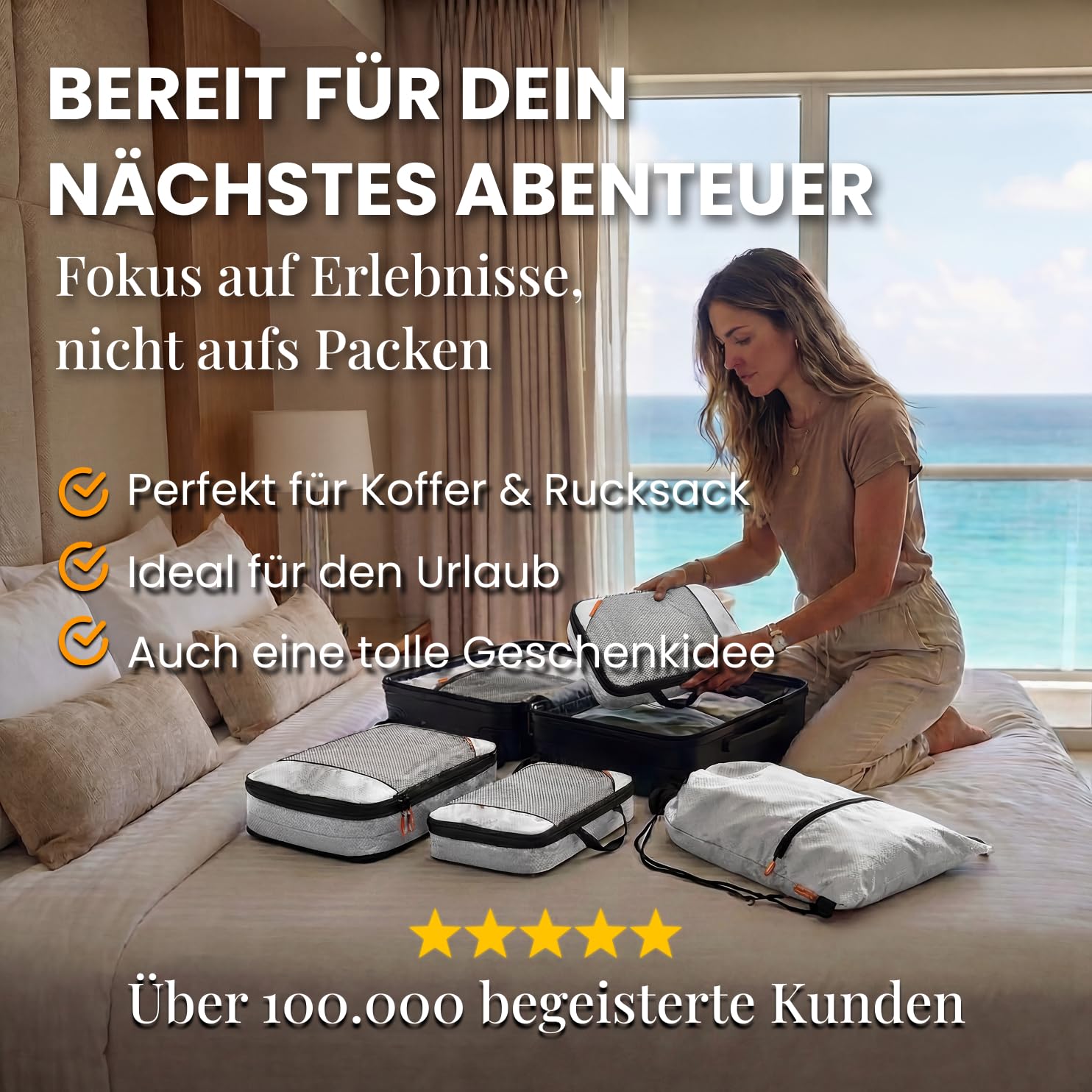 Kleidertaschen Set mit Kompression für Rucksack [3-teilig] - mehr Platz im Koffer oder Backpack durch – Packtaschen (grau)