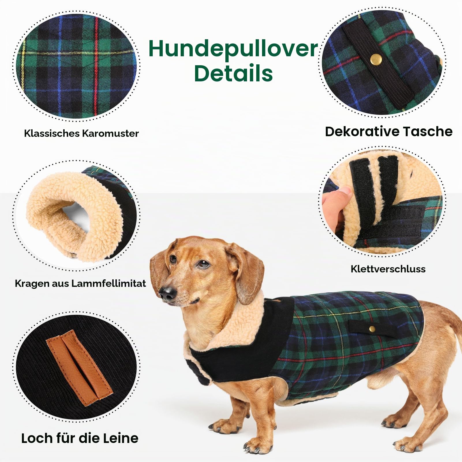 CITÉTOILE Warme Hundemantel Fleece mit Geschirrloch Grün M | Windschutz Hundejacke für Kleine/Große/Mittlere Hunde, Hundekleidung mit Bauchschutz für Outdoor & Indoor