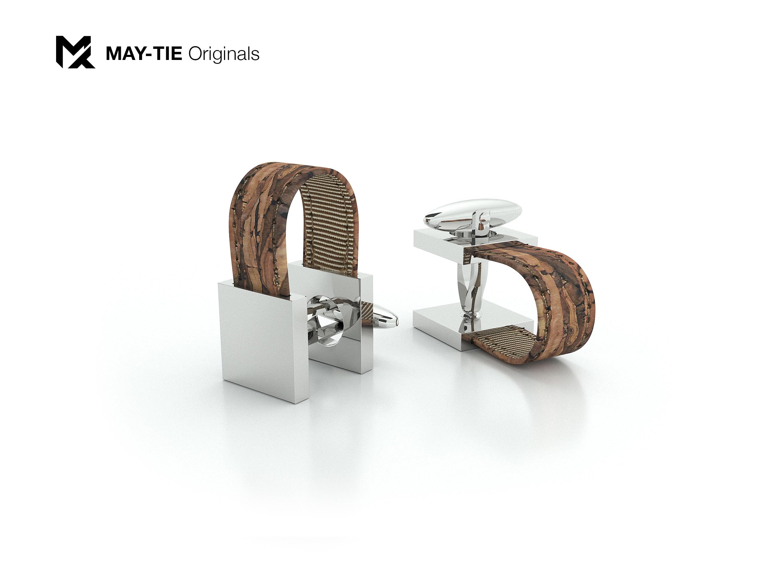 Manschettenknöpfe aus Messing und Kork | Iconic | handpoliert | silber glänzend (Holz Braun)
