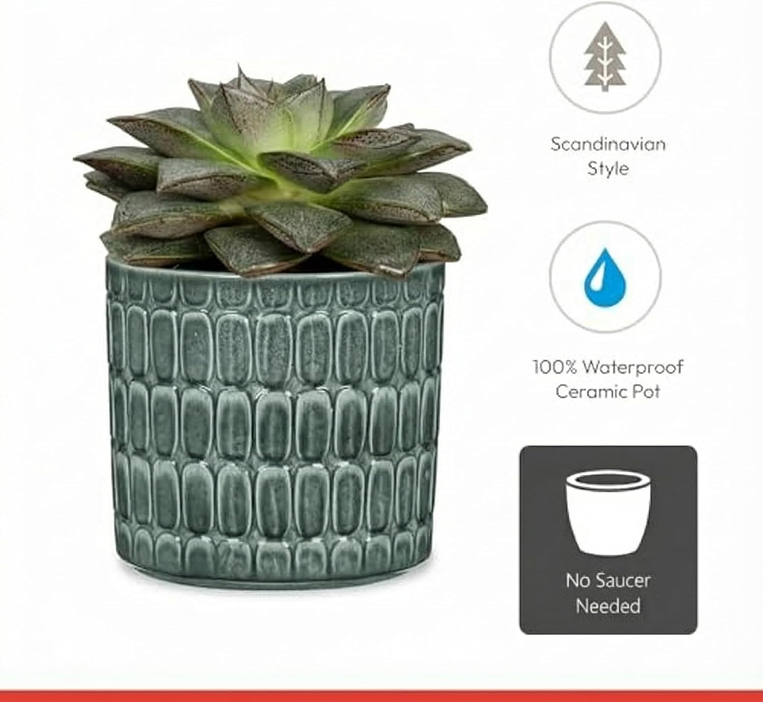SCHEURICH Set of 2 Lagom Alma Ceramic Plant Pots - 7.3" Modern Planters for Indoor Plants - Elegant Relief Texture UV-Resistant & Waterproof - Decorative Scandinavian Design - Made in Germany - 1.6 gl