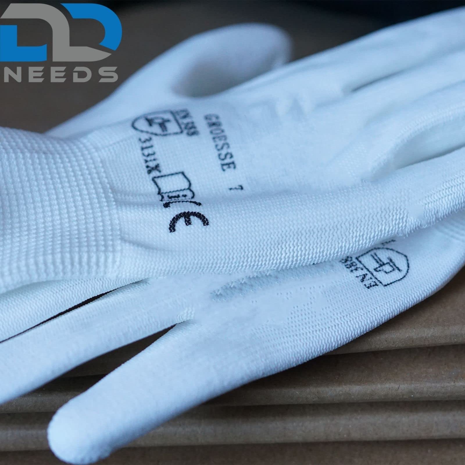D2D | 48 Paar - White Grip Handschuhe - Größe: 8 (M) - Weiß aus Polyester mit einer PU Beschichtung - Norm EN 388 - Arbeitshandschuhe - PU-Montagehandschuhe