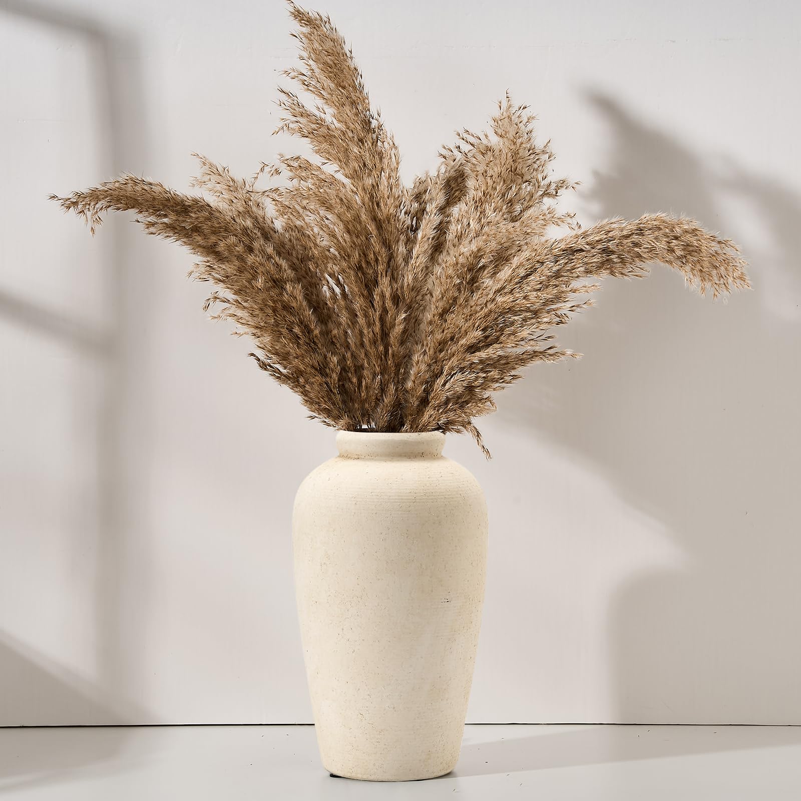 Vaseking Large Ceramic Rustic Vase, 11 inch Minimalist Decorative Farmhouse Tall Vase for Home Decor, Living Room, Shelf Decor, Enterway, Wedding, Table Decoration, White