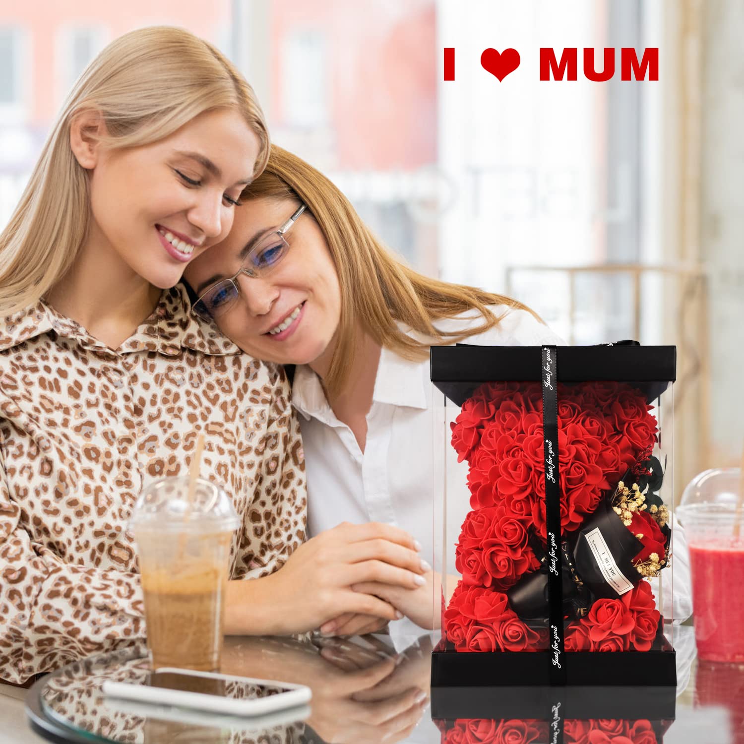 POHOMEGK Valentinstagsgeschenk für sie Künstlicher Rosenbär, symbolisiert die ewige Liebe, geeignet als Valentinstagsgeschenk für Freundinnen, Liebhaber, Mütter und Geburtstagsgeschenke (Rot)