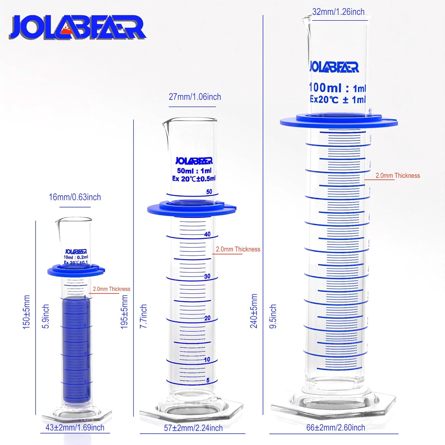Upgraded Lab Chemistry Set: Graduated Cylinders (10,50,100ml), Beakers (50,100,250ml), Erlenmeyer Flasks & 5x3ml Pipettes for Experiments, 3.3 Boro Glass, EPE Foam Packaging