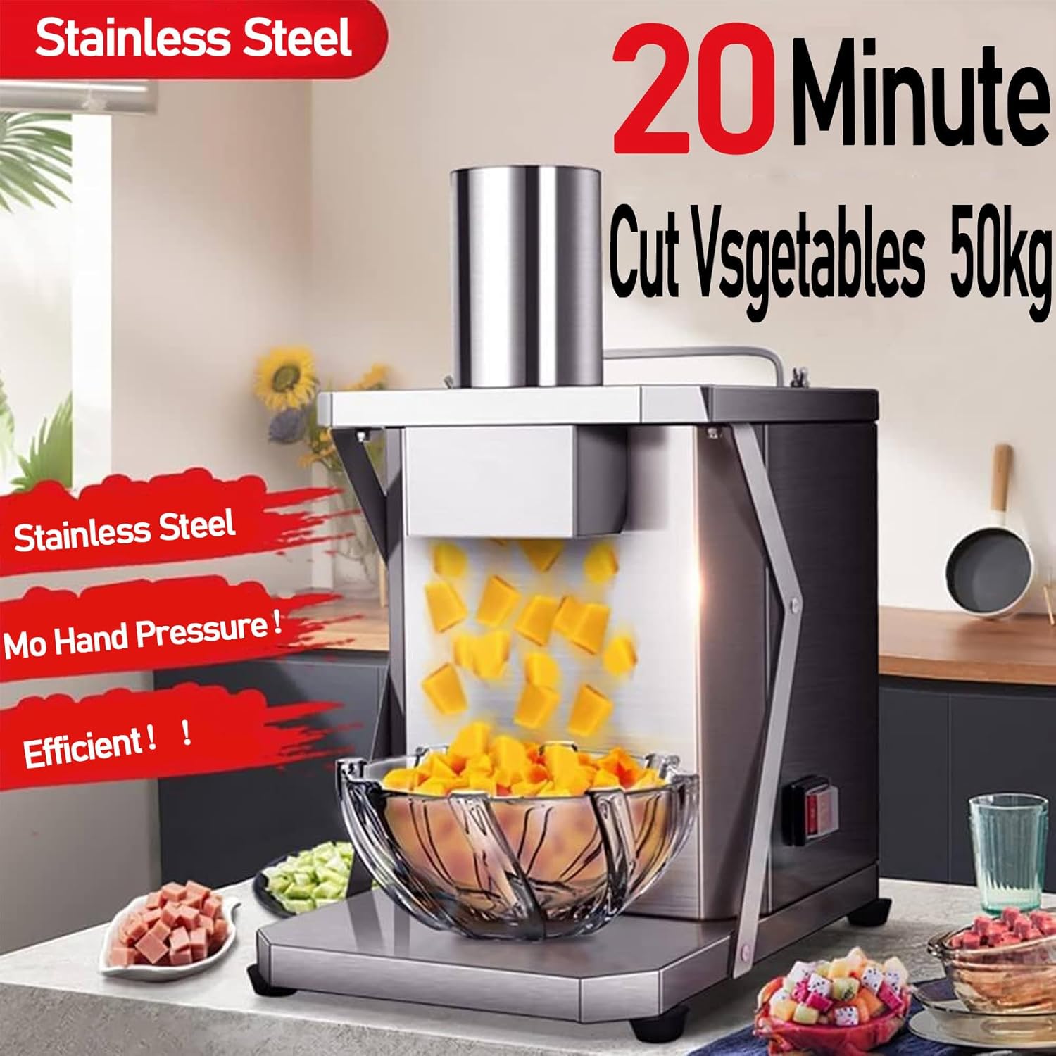 Automatic Vegetable Dicing Machine, Carrot Potato Onion Granule Dicing Machine, Electric Multi-Function Slicer Lemon, for Commercial Home Use,