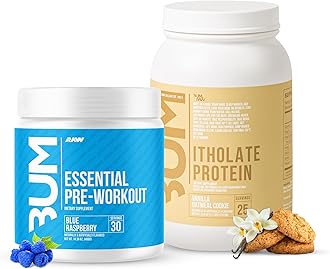 Sponsored Ad - Whey Isolate Protein Powder & Essential Pre-Workout Powder Bundle (Vanilla Oatmeal Cookie & Blue Raspberry) - Chris Bumstead Sports Nutrition Supplement for Men & Women
