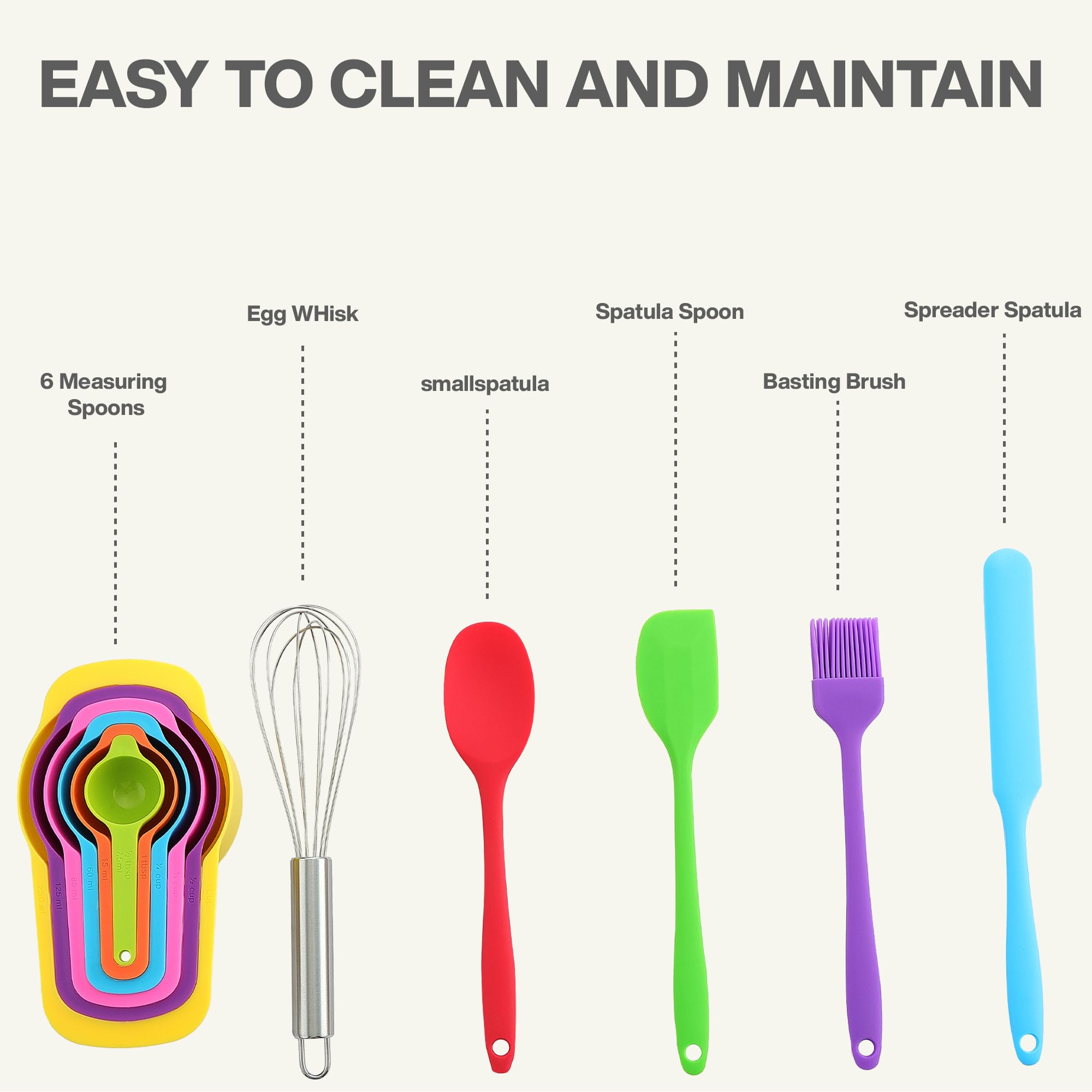 Juego de cuencos para mezclar con tapas, 7 cuencos para hornear, cocinar, preparar y almacenar alimentos, cuencos de acero inoxidable multicolor, incluye tazas medidoras, cuchara, cepillo y otras 11