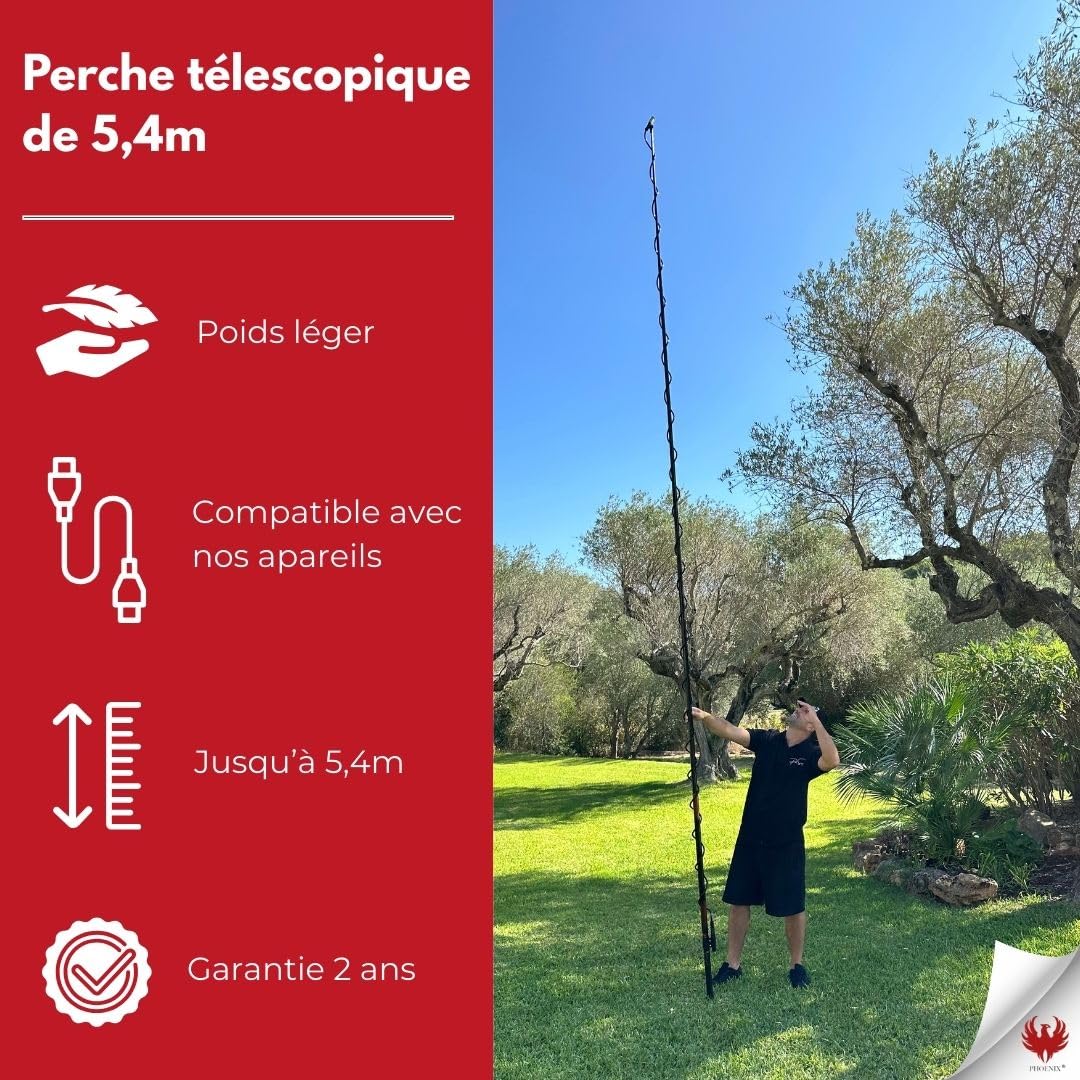 Phoenix - Perche Télescopique 5,4M Pro Sprayer Evo - Perche Professionnelle pour Pulvérisation Haute Portée Toiture - Compatible Pro, Dorsal & Gladiator Sprayer - Fibre de Verre Ultra Légère