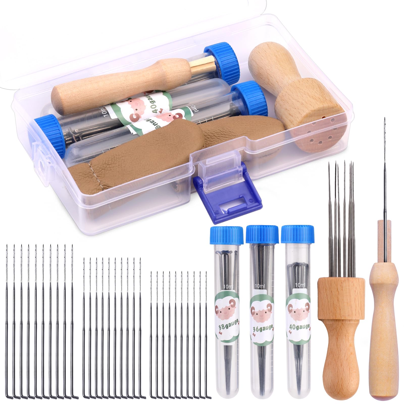 Doxiru Wool Felting Needle Tools, Wool Felting Tool Kit with 3 Sizes Felting Needles and 1/8 Needle Wooden Handle for Needle Felting Supplies Beginner or Professional