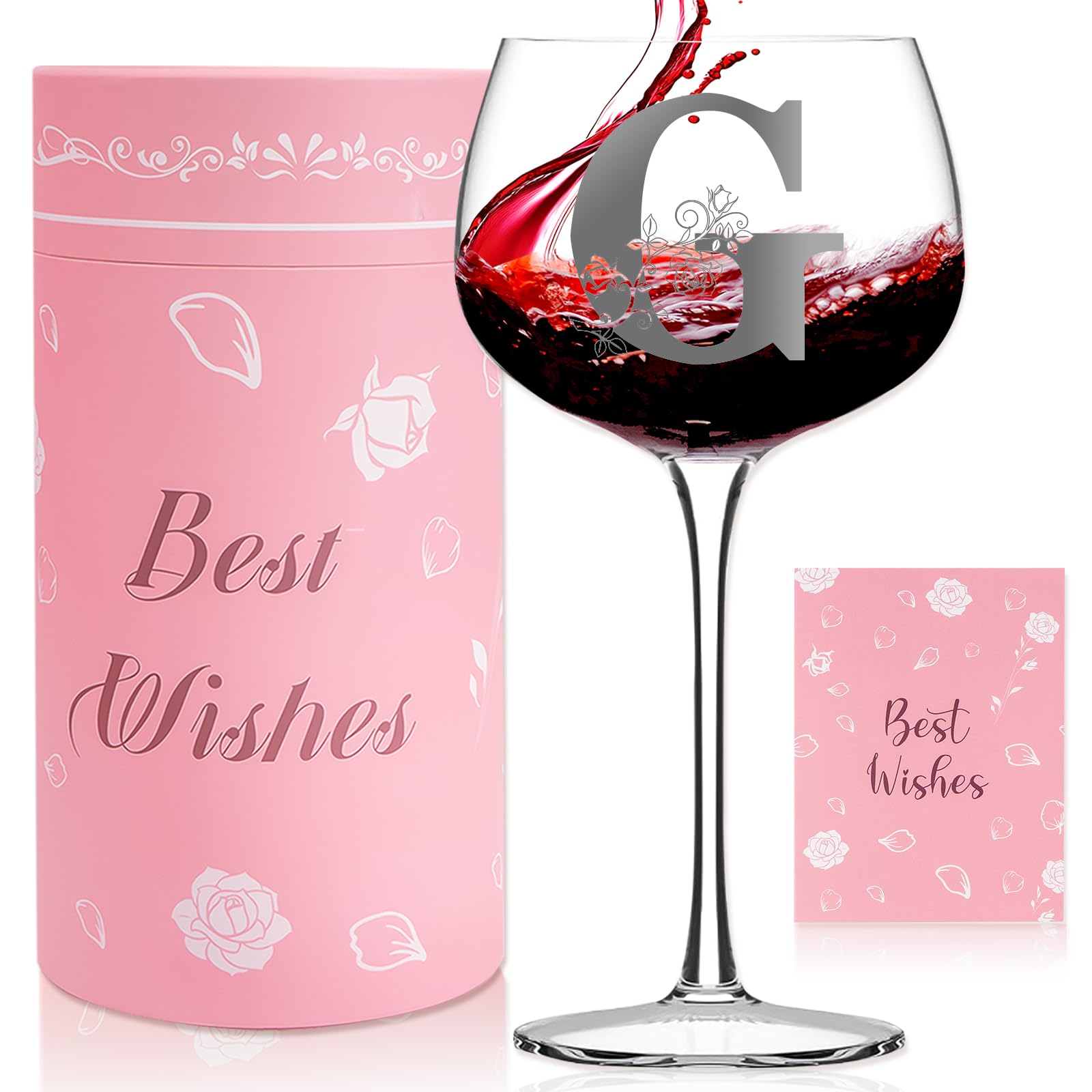 SHXWELL Personalized Gifts for Women, Birthday Gifts for Women, Customized Initial Wine Glass, Customized Birthday Valentine Mother's Day Christmas Gift for Mom Wife Friends Sister Coworker,16 OZ (G)