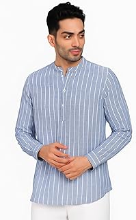 amazon brand - tavasya Men's Cotton Straight Striped Short Kurta-picture-28