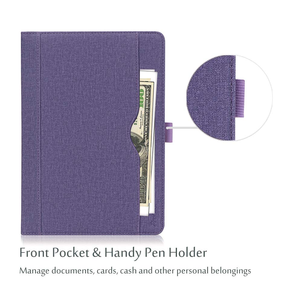 ProCase Skórzane etui z uchwytem na rysik do iPad 9,7 cala 2018/2017 (6. 5. generacji), iPad Air 2, iPad Air, etui ochronne ze skóry PU, z klapką z wieloma stojakami do iPad 9,7 cala, fioletowe