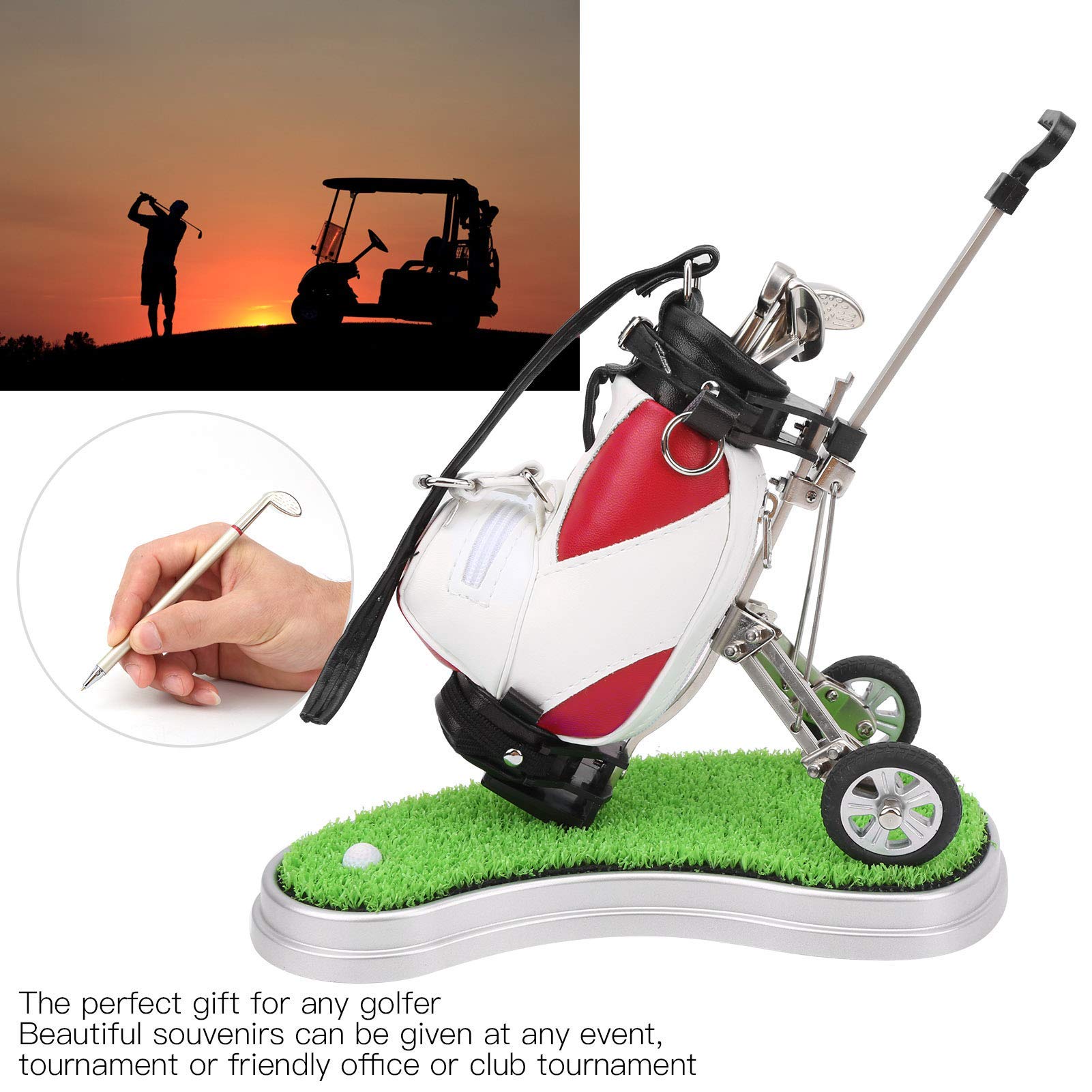 Alomejor Bolígrafo de Golf Soporte de Escritorio con 3 Bolígrafos y Mini Bolso de Aleación