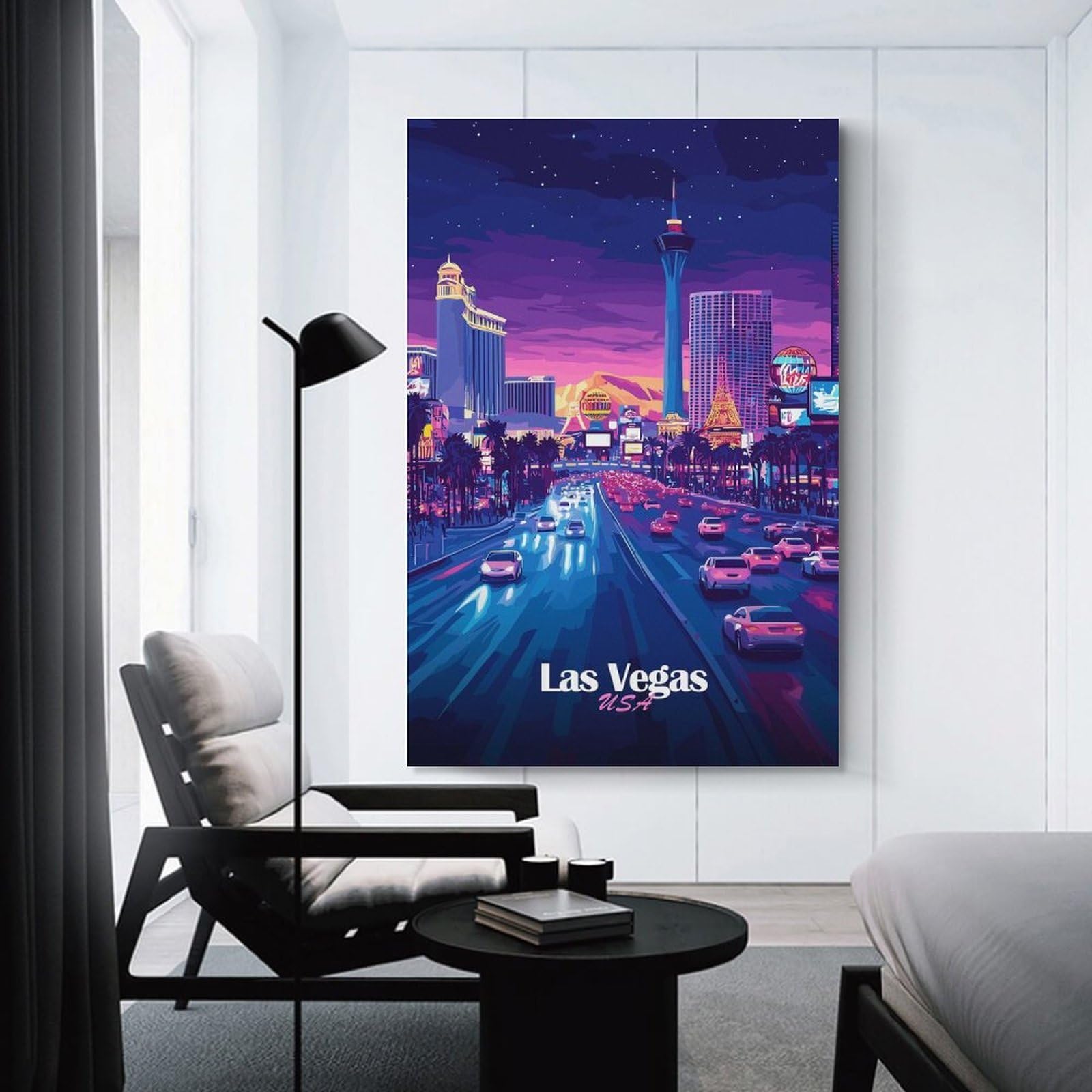 Junmoney Las Vegas Skyline Night Room Decor Wall Art 24x36inch(60x90cm), for Bedroom, Guest Room Or Reading Nook, An Easy Wall Refresh for Bedrooms