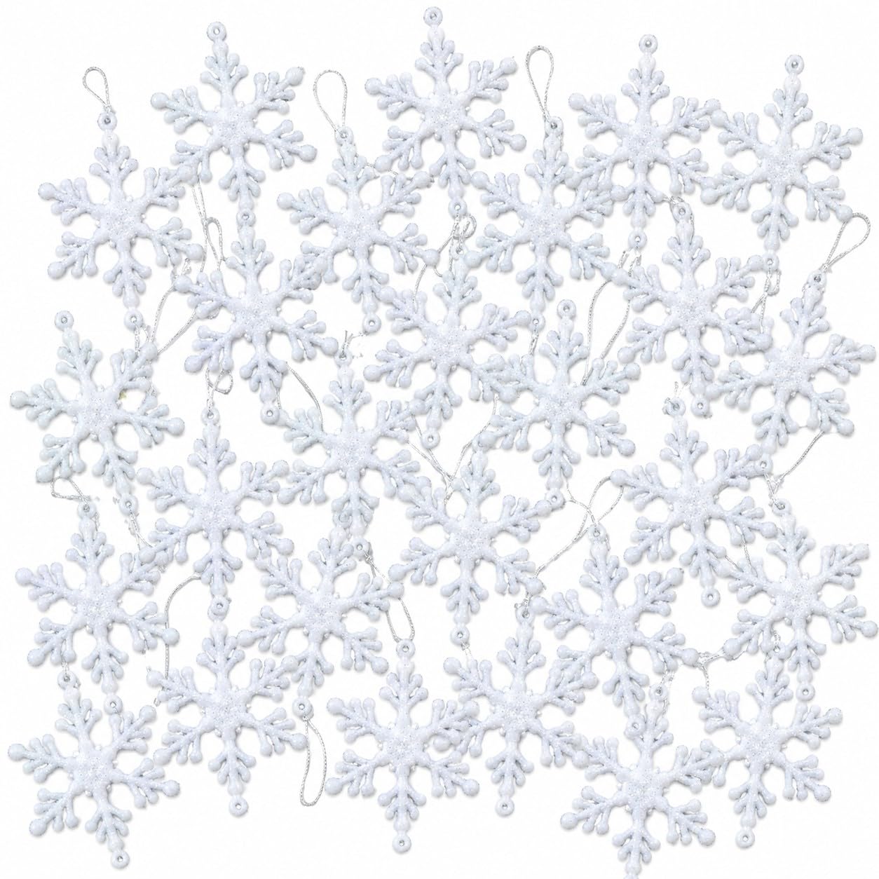 Copos de nieve blancos con purpurina para decoración de ventanas navideñas (Juego de 36)