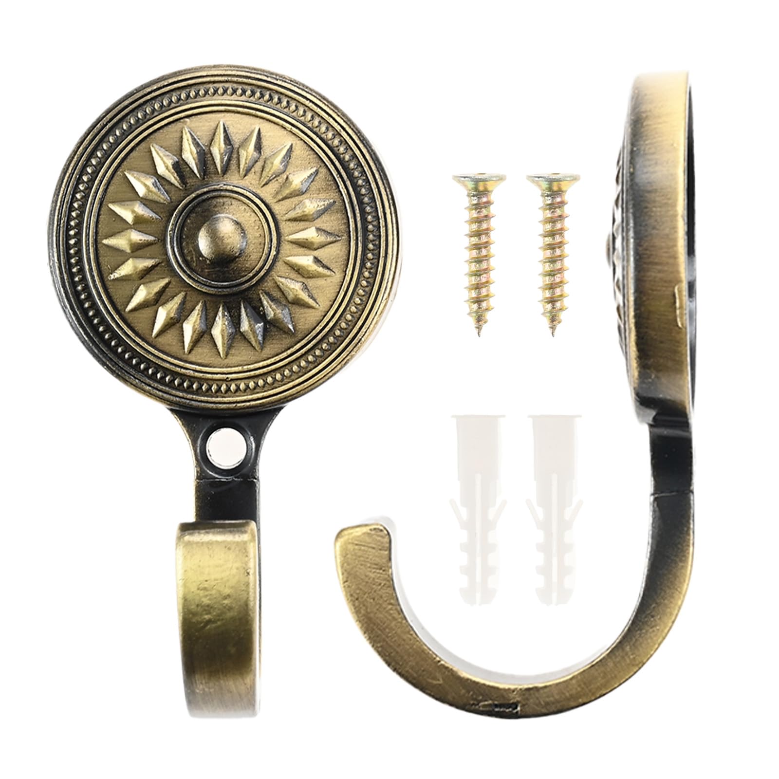 Hicello Bronze 2 Pcs Antique Curtain Holdbacks, Wall-Mounted Curtain Tieback Hook, Vintage Decorative Coat Hook Drilled Mounting