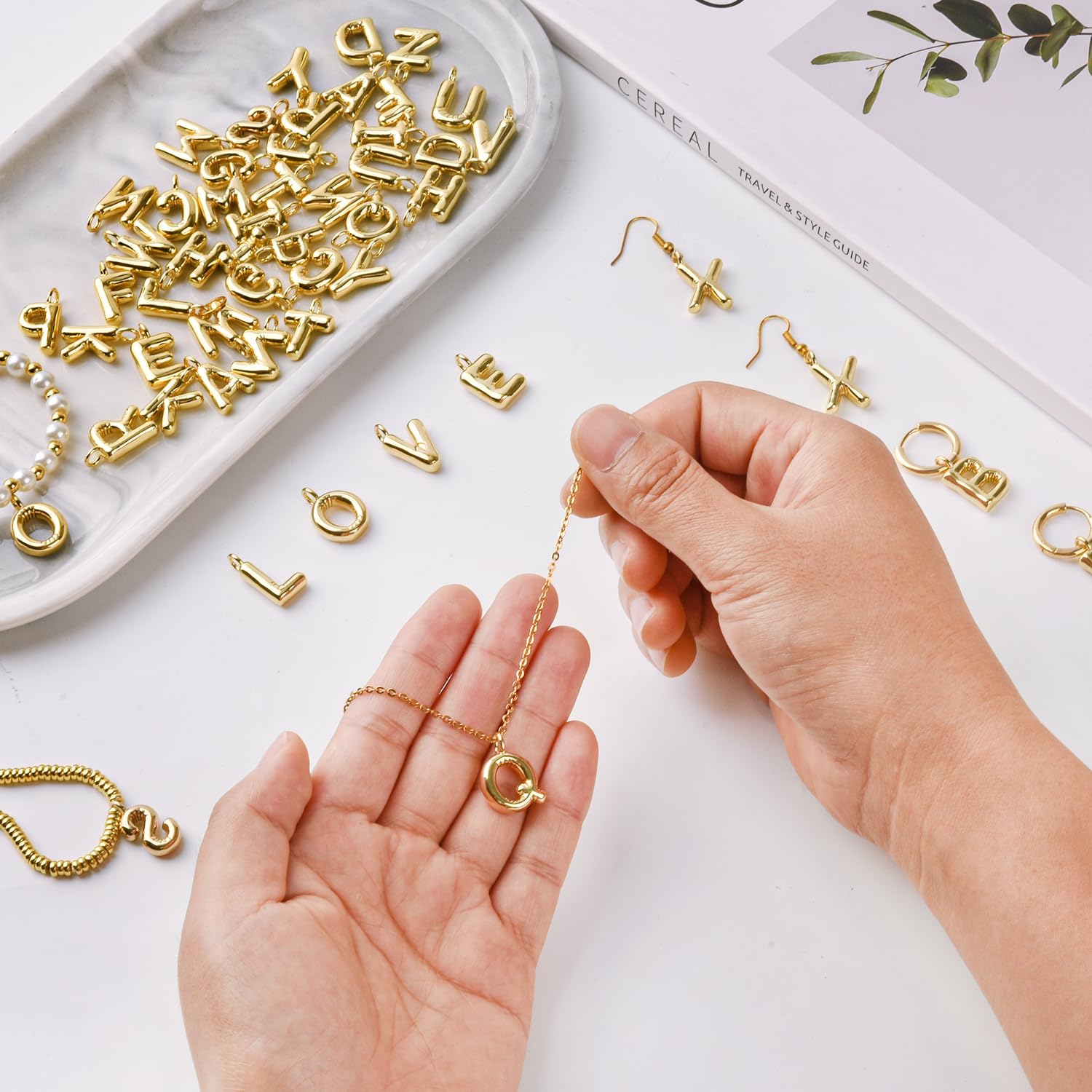 26 Pcs 18K Gold Filled Bubble Letter Charms for Jewelry Making, Initial Gold Puffy A-Z Alphabet Pendant Beads, Balloon Slide Glitter Pendants for Women’s Bracelet, Necklace & Earring Making