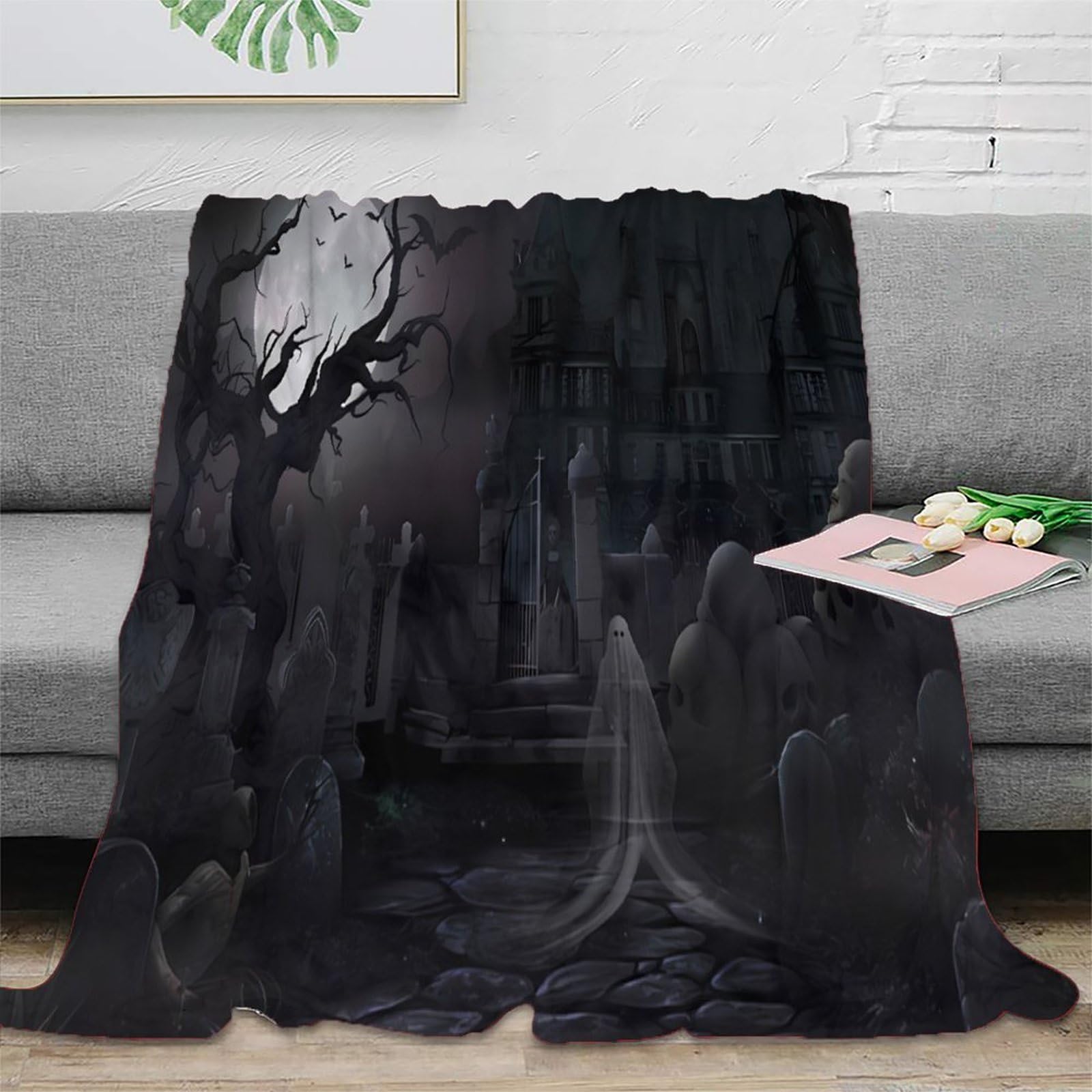Plaid de voyage microfibre motif gothique 150x200cm pour canapé
