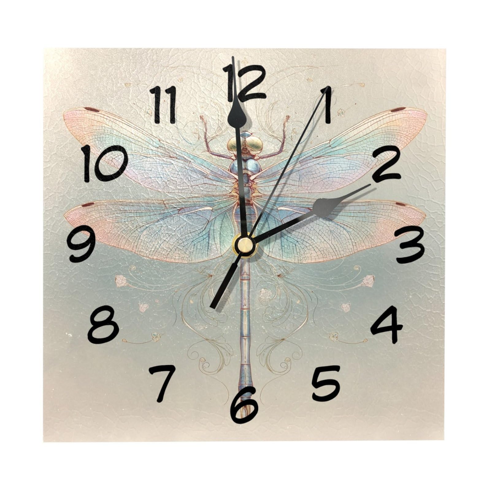 etoenbrc 8 Inch Square Wall Clock Silent Non-Ticking Dragonfly Watercolor Background Clock Battery Operated, Wooden Clock Decorative for Kitchen, Living Room Bedroom Office