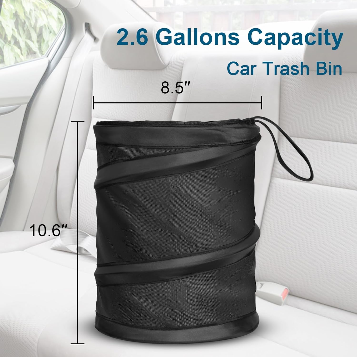 Car Trash Can, 2 Packs 2.6 Gallons Collapsible Car Garbage Can | Pop-Up Trash Can for Car Front Back Seat, Portable Car Trash Bag Hanging for Vehicle SUV Rv Truck Accessories Interior, Black