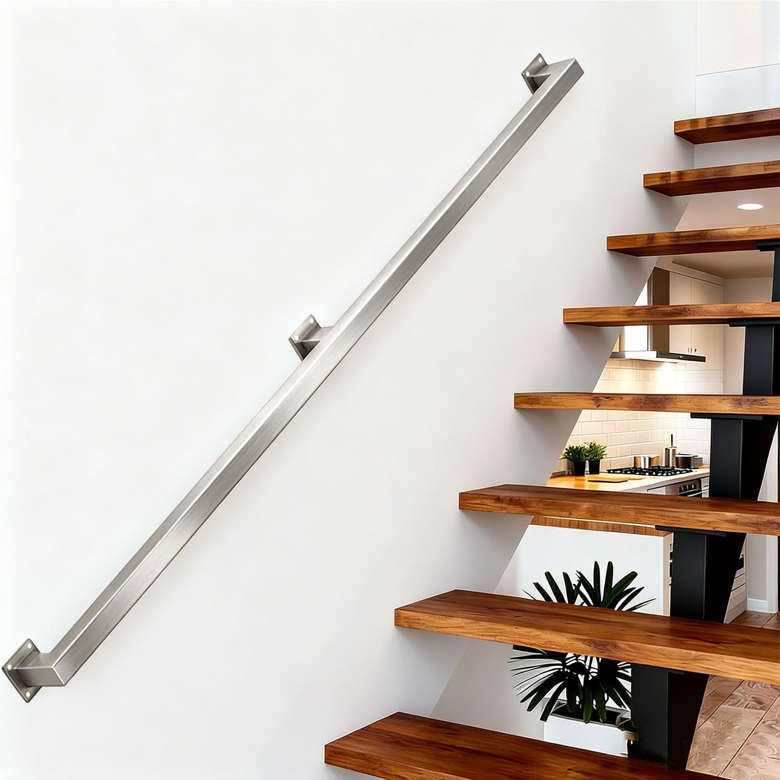 Junvstor Stainless Steel Handrail, 120cm 250cm 300cm Stair Hand Rail Indoor Banister Railing with Fittings Wall Mounted Staircase Balustrade Outdoor Safety Grab Bar(8.2ft/250cm)