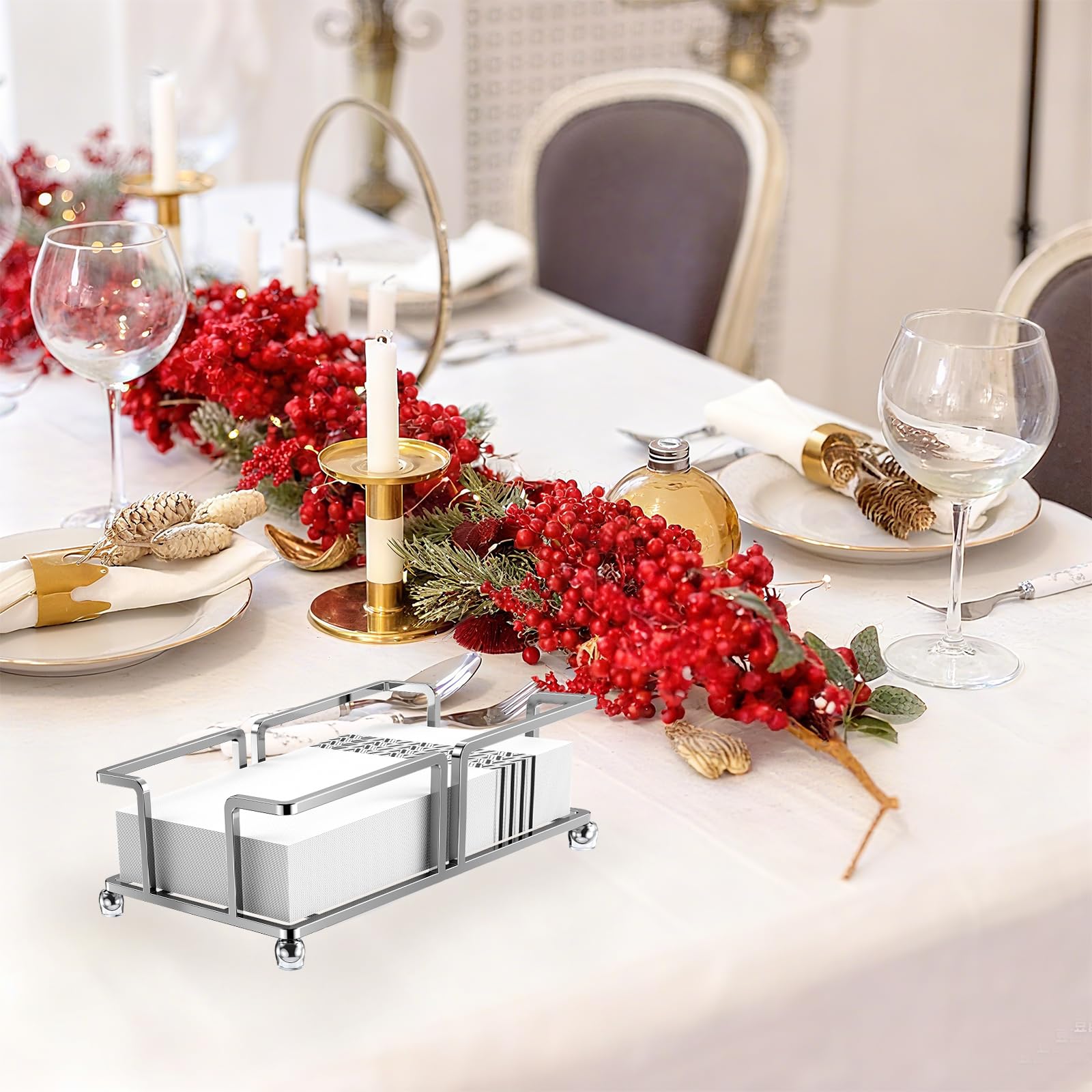 Soporte para toallas de papel de baño, bandeja para toallas de baño, servilleteros, toallas de invitados, servilleteros desechables, baño, mesa de comedor de cocina (plateado)
