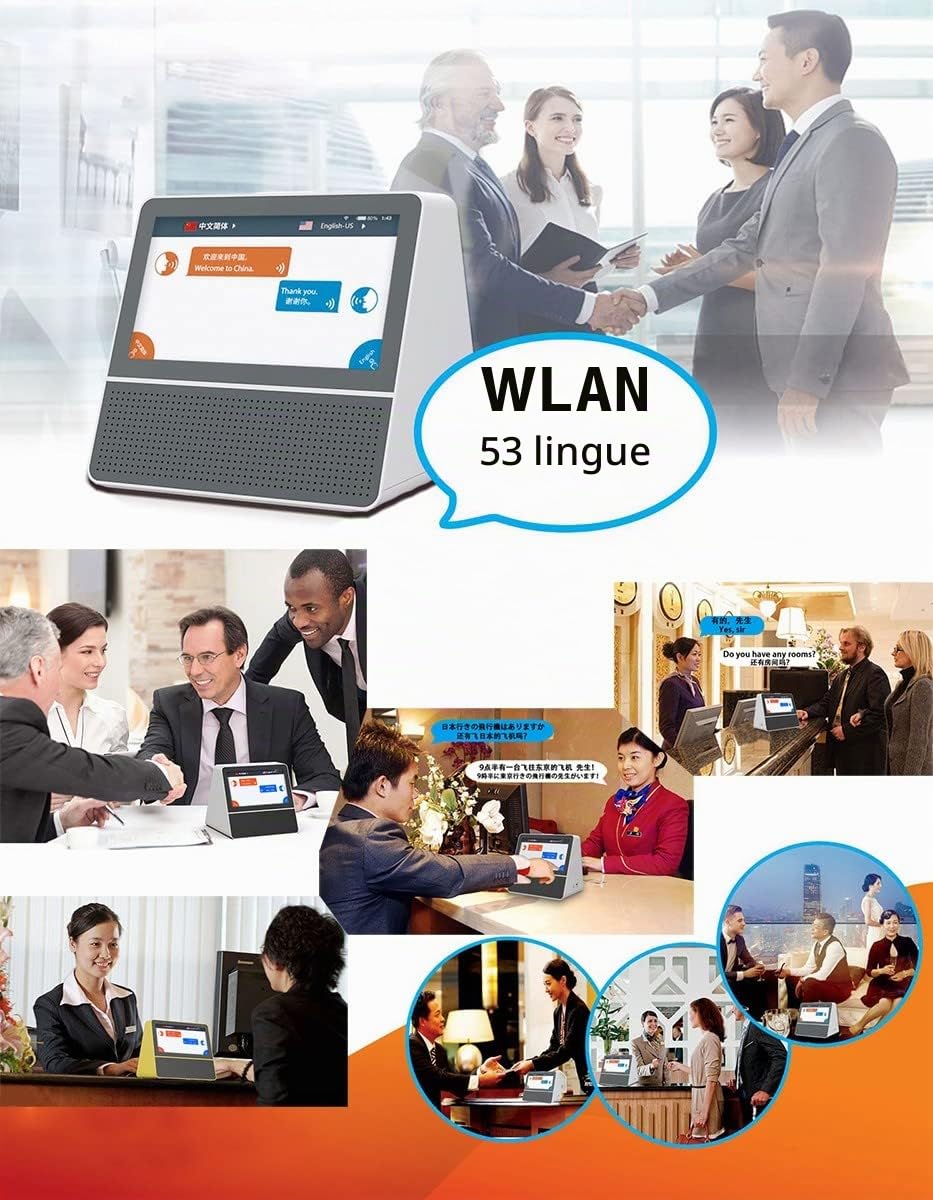 Apparecchiatura di Traduzione con Display a Doppio Schermo da 7 Pollici Dispositivo Traduttore per Reception Dell'hotel Online Traduci tra 53 Lingue Adatto per Minimarket, Attrazioni