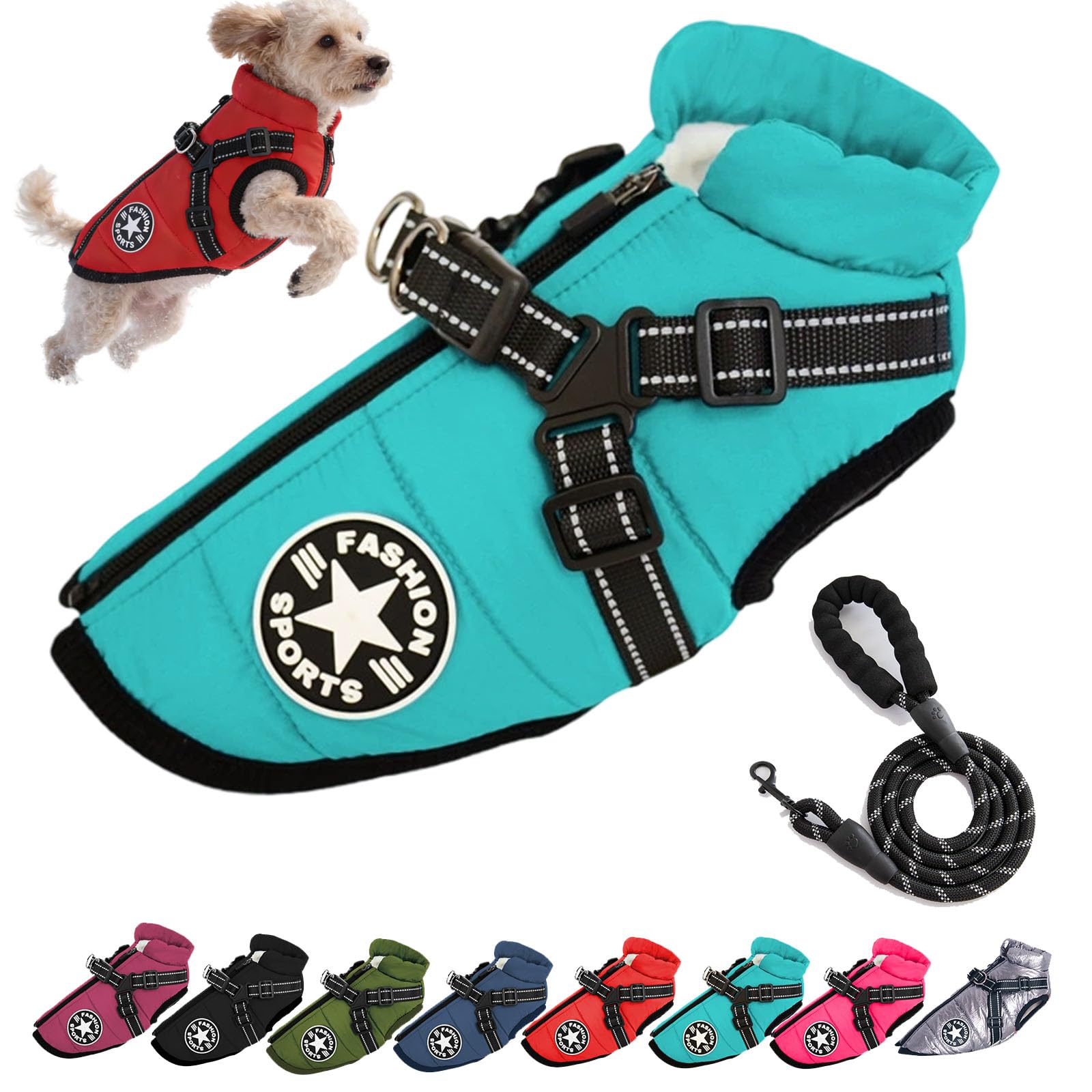 Puppy – Winter Jacket for Dogs 2 in 1 Harness Warm Padded Jacket for Dogs Waterproof Coats for Dogs Winter Clothes for Dogs (Green, 4XL)