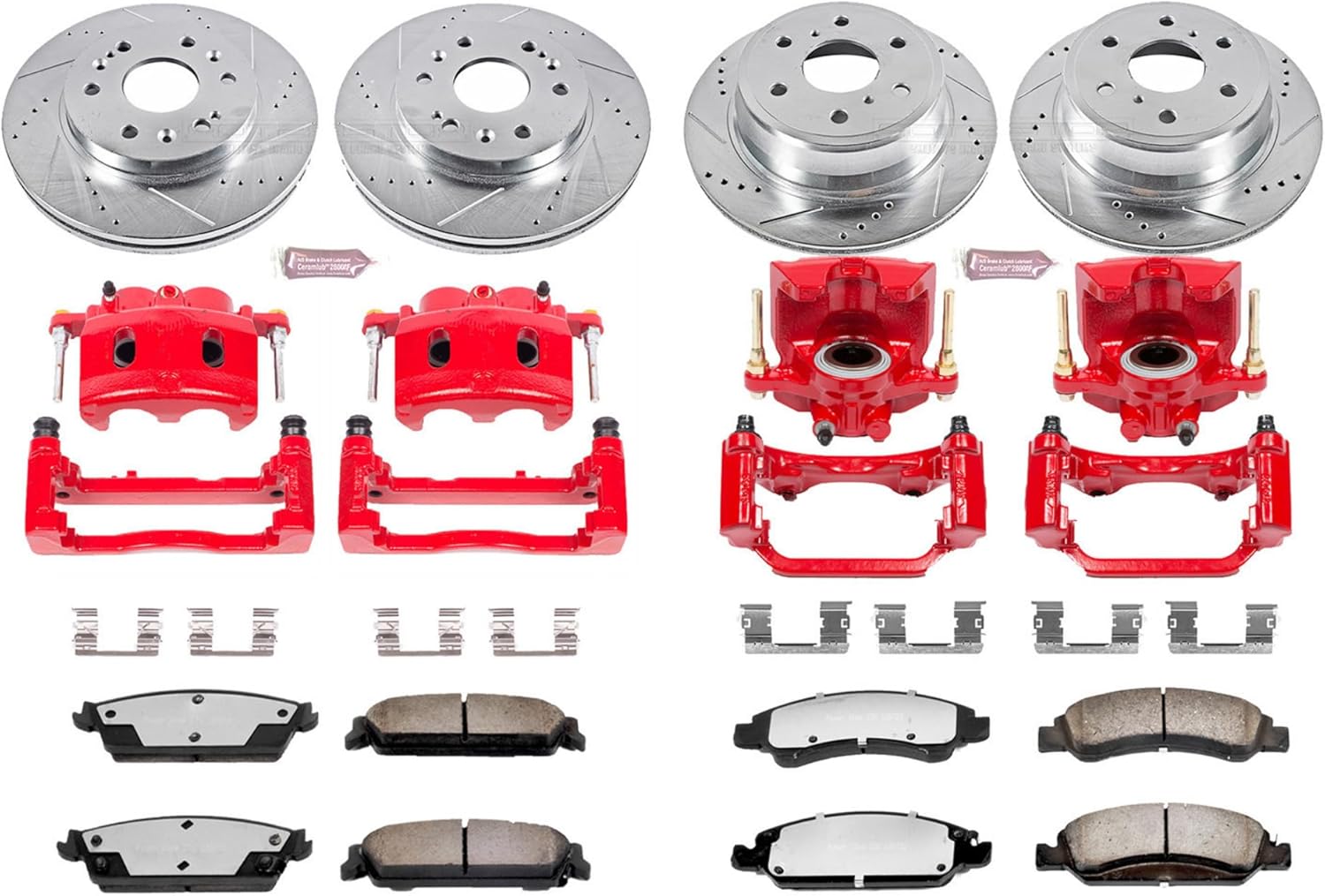 PowerStop Front and Rear Brake & Caliper Kit For Cadillac Escalade 2008-14 |Escalade ESV 2008-14 - Drilled and Slotted Truck & Tow Disc Rotors with Ceramic Brake Pads Upgrade, KC2070-36