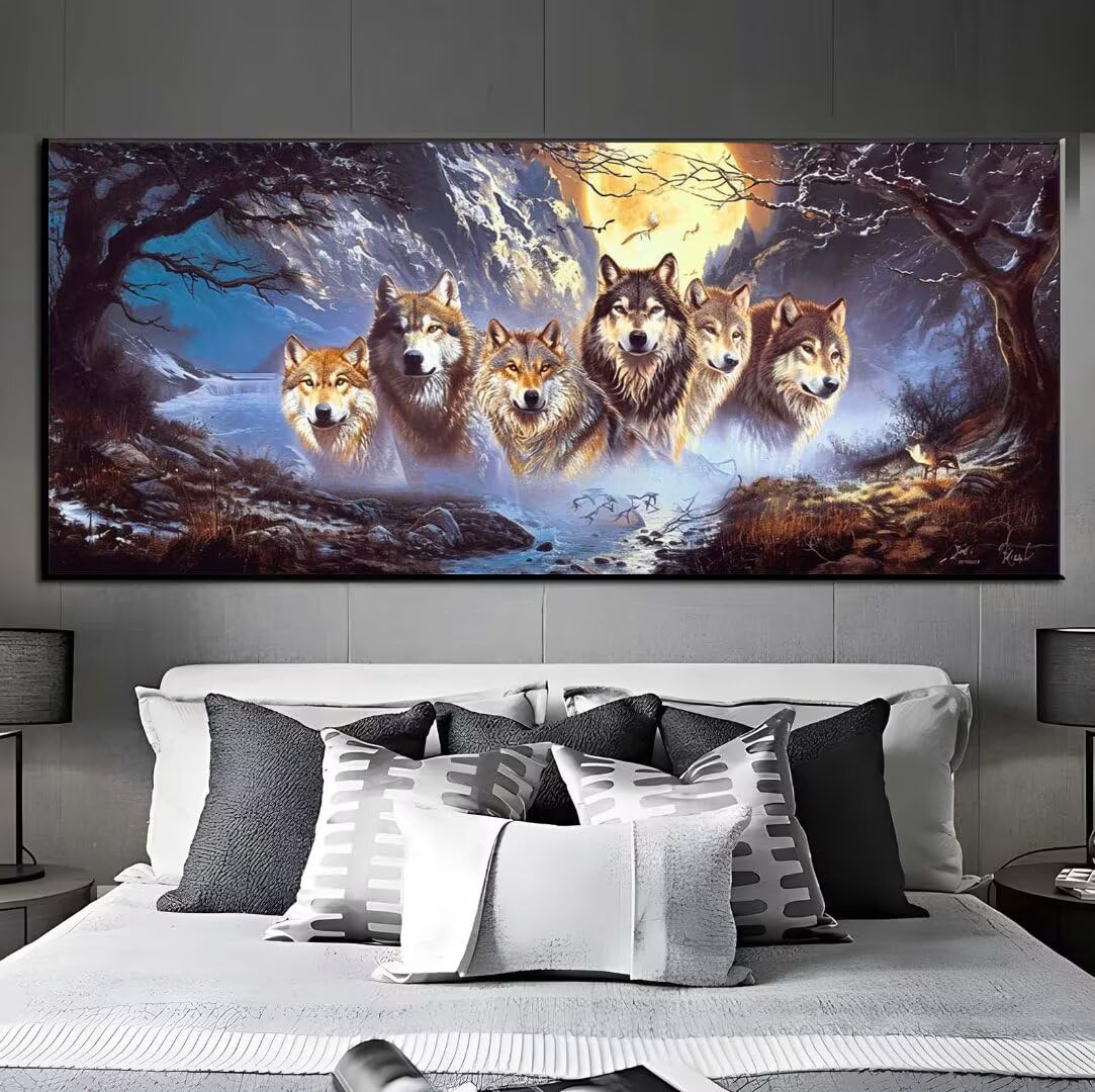 ZGmaxCL 5D Diamond Painting Lupo e Luna Decorazioni Soggiorno Quadri Cameretta 75x50cm