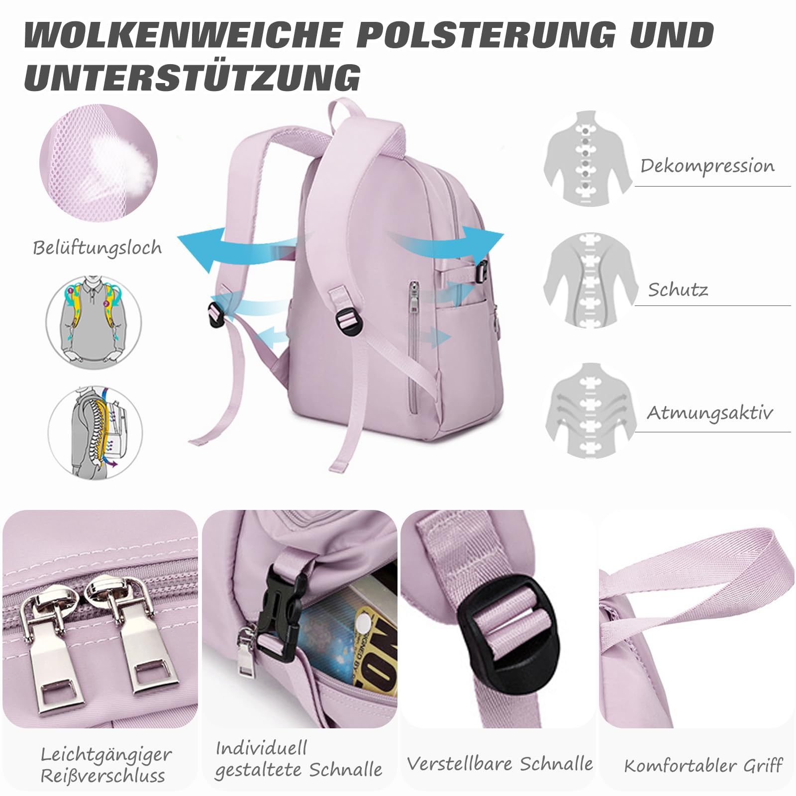 FANDARE Beiläufig Rucksack Schulrucksack Schulranzen Daypacks mit Laptopfach für 15.6 Zoll Tagesrucksack Mädchen Junge Schultaschen für Universität Reisen Freizeit Arbeit Wasserdichtes Polyester