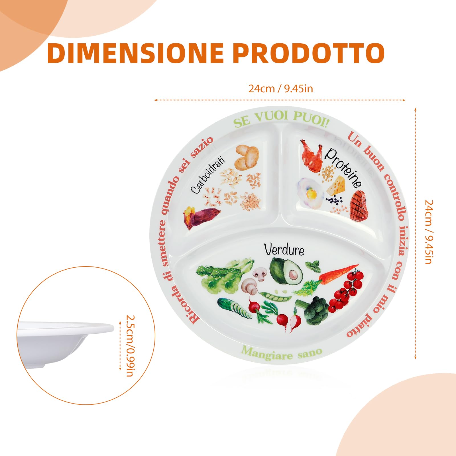 Piatto di controllo porzioni per una dieta equilibrata - Piatto con dieta sana per adulti e adolescenti - suddivisioni in melamina, perdita di peso, diabetici (2)