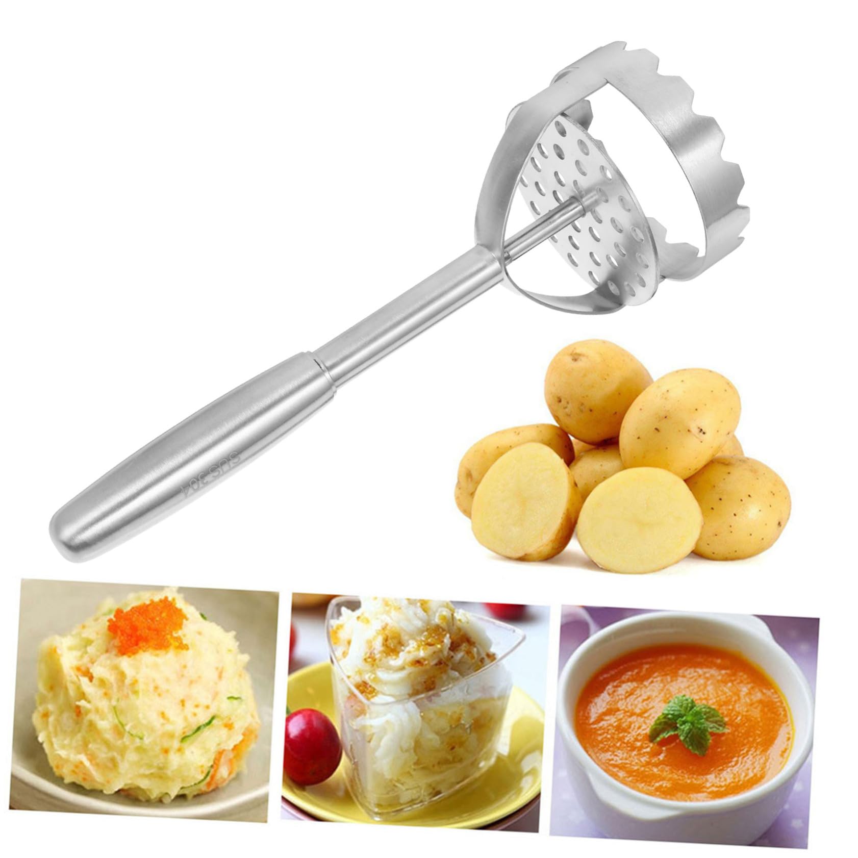 Kartoffelstampfer aus Edelstahl Silber, Multifunktionales Küchenwerkzeug