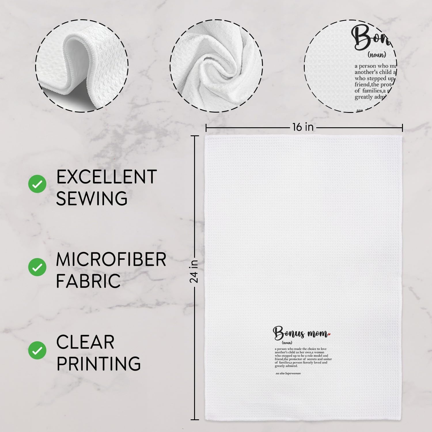 Bonus Mom Definition Kitchen Towels 16x24 Inch,Bonus Mom Hand Dish Towels Decor for Kitchen,Gifts for Women image 3