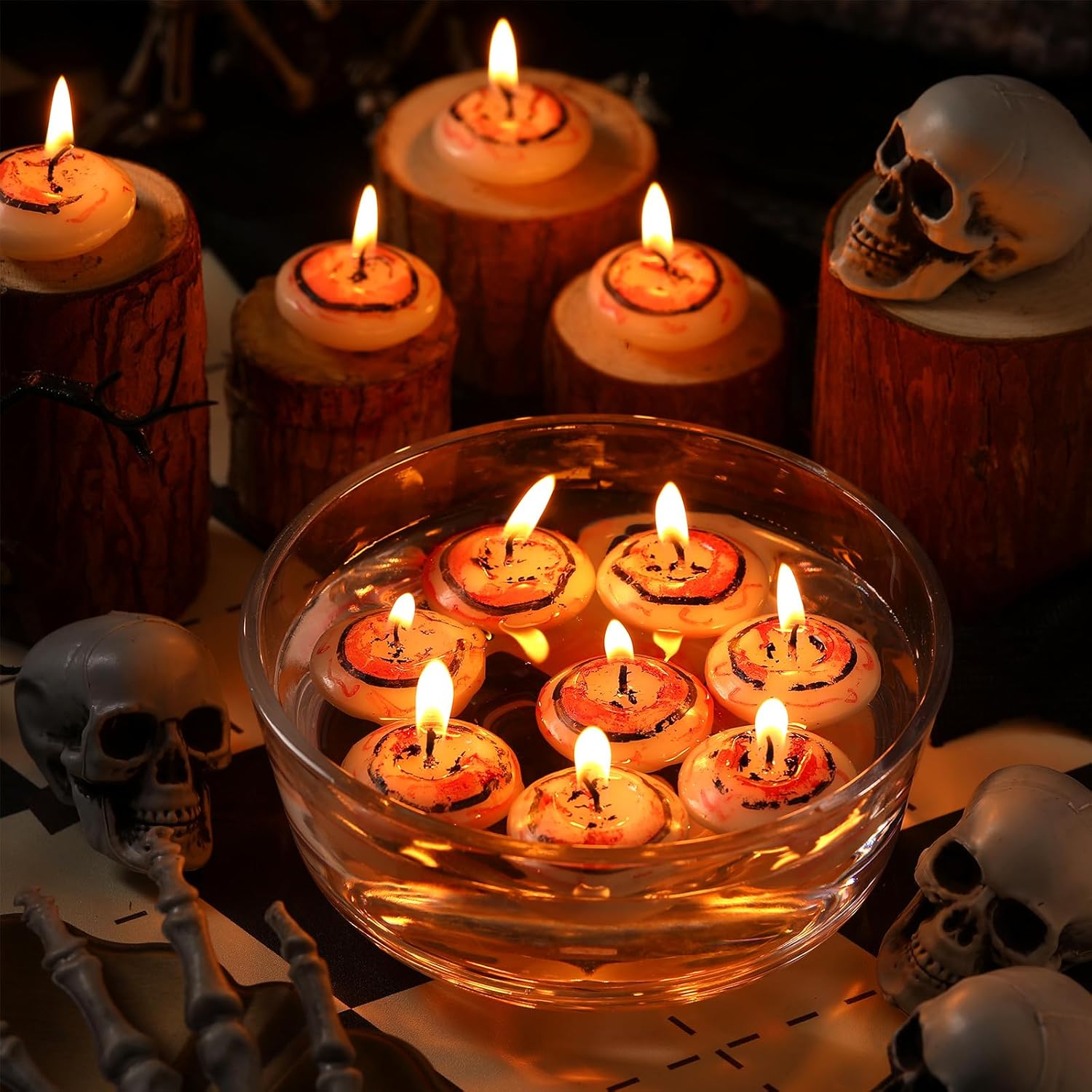 Mtlee 12 Pcs Eyeball Floating Halloween Candles Halloween