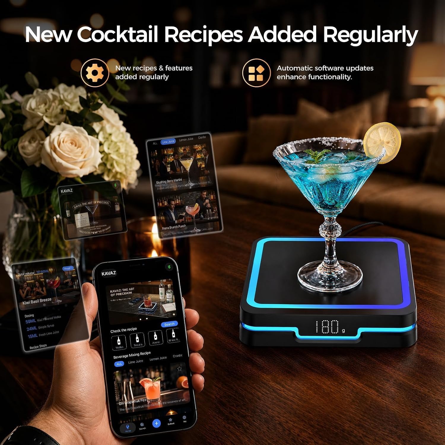 Kiddush Cups&Sets KAVAZ Smart Cocktail Maker with LED Pour Guidance, Black