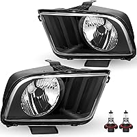 Vista 14 de Juego de faros delanteros para Ford Mustang 2005-2009 para el lado del pasajero y del conductor (carcasa cromada con reflector transparente)
