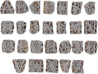 Wooden Block Stamps - Indian Textile Printing Blocks Wooden Stamps - Alphabets Stamp - Wooden Letters Stamp for Fabric, Tattoo, Clay & Henna Hashcart®