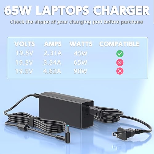 Miniatura 3 de HFLRZZ Cargador para portátil de 45 W compatible con HP es 13252, L25296 001002003004, 741727-001, 721092-001, 719309-001, 213349-109, 213349-009,
