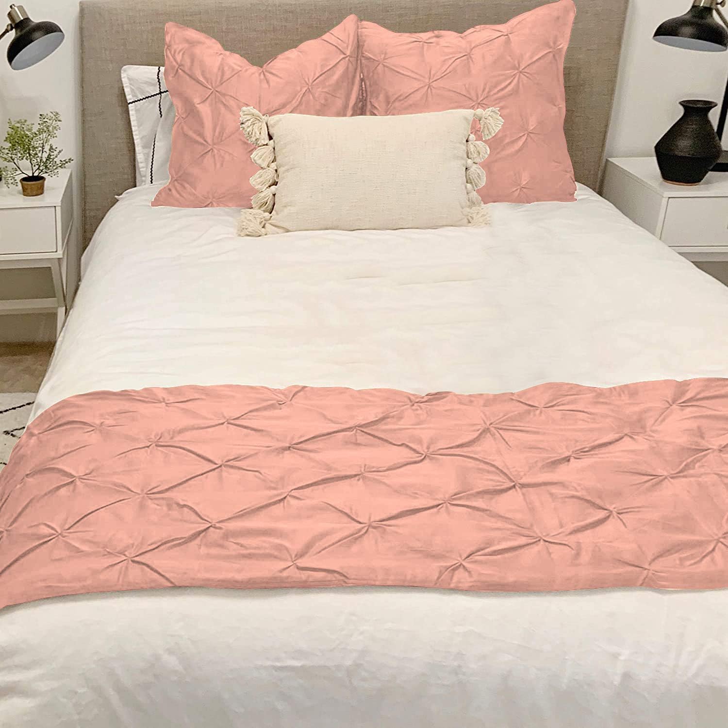 800 Thread Count Pinch Pleated Bed Runner 1 Pieces Solid 100% Egyptian Cotton Soft Fade-Resistant Easy Care Decorative Bed Scarf