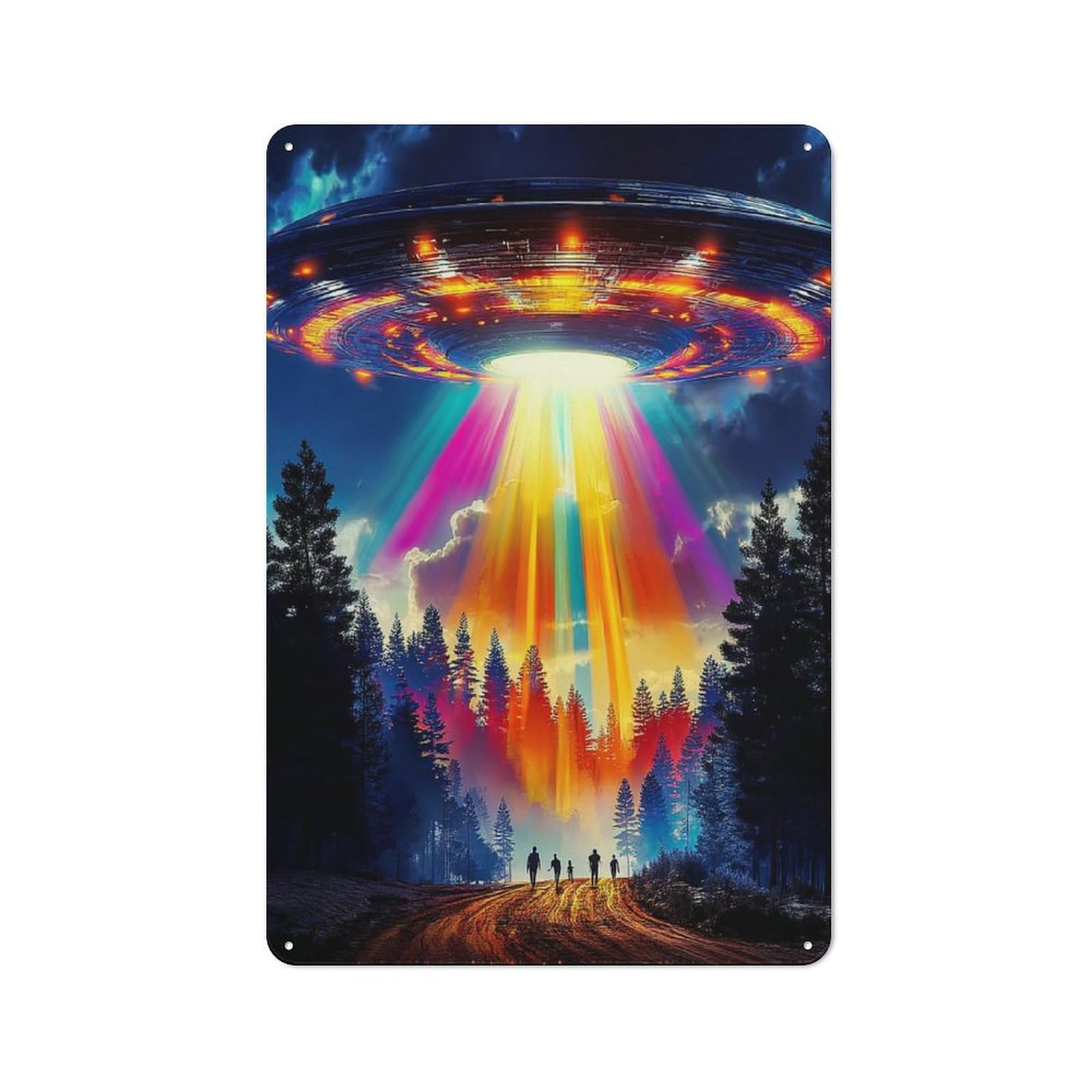 Junmoney Ufo Abduction Scene -1 30X20cm Vintage Tin Sign With For Hobby Room Or Studio, For Winter Interiors And Metal Sign Collectors