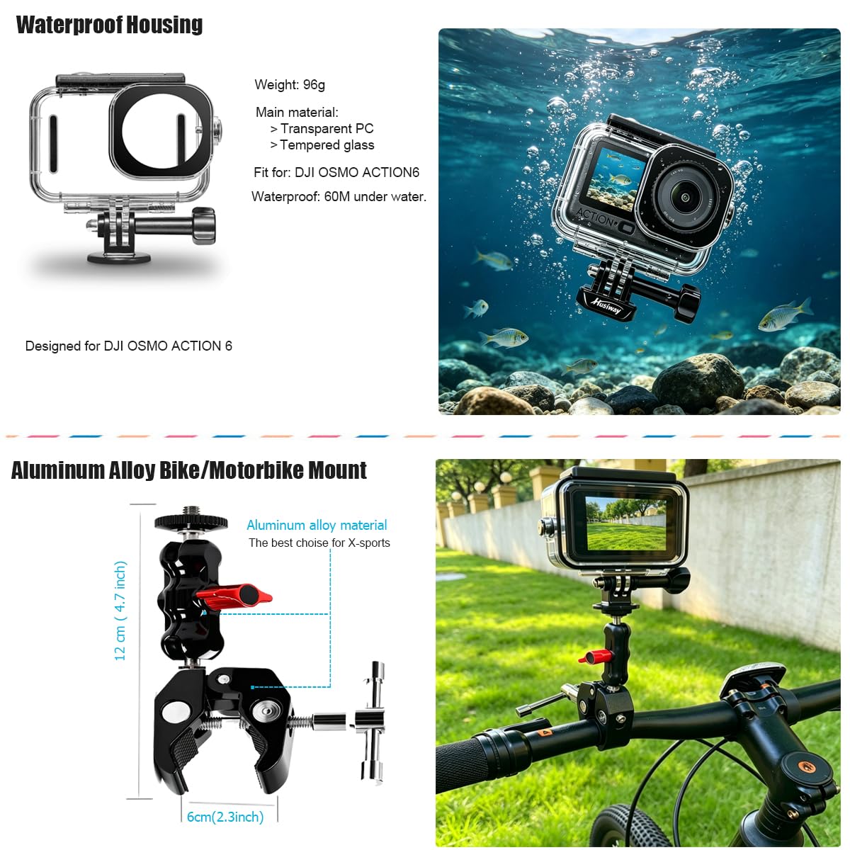 Kit de accesorios para DJI Osmo Action 6 de aleación de aluminio para bicicleta, trípode para selfie, carcasa impermeable, soporte magnético con correa para el pecho, soporte para la cabeza