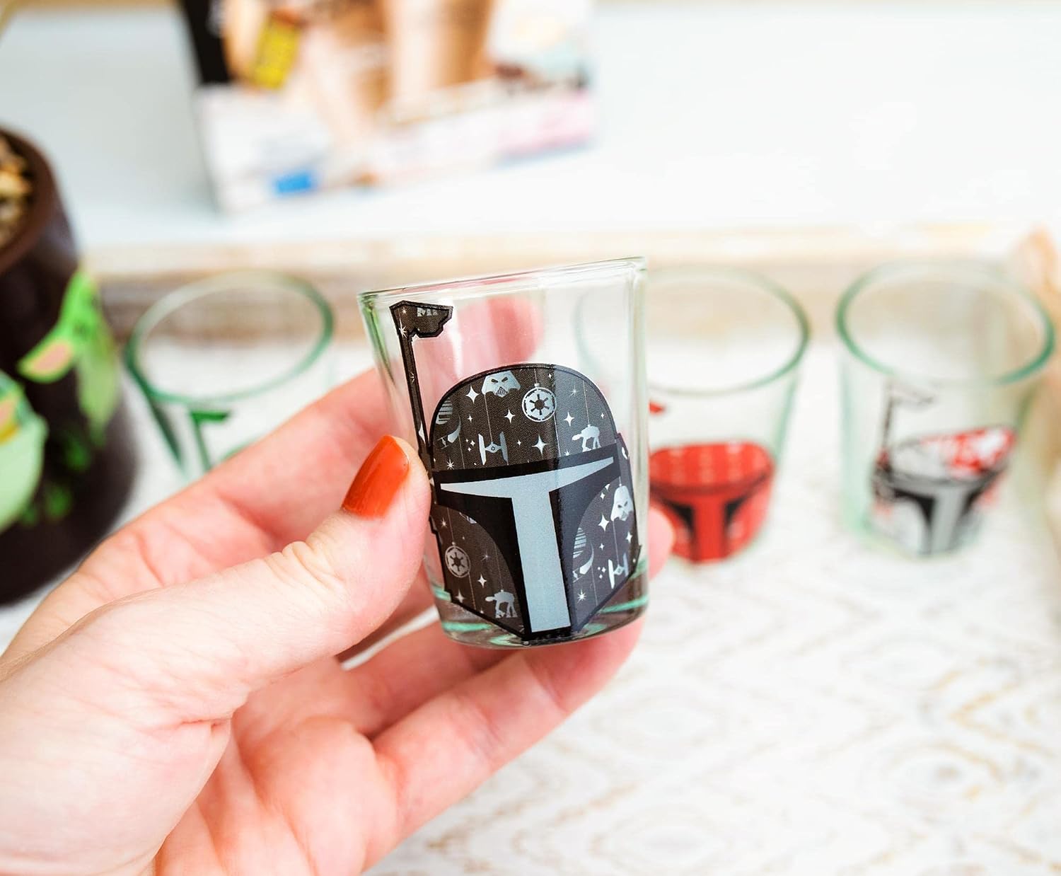 Star Wars Holiday Boba Fett 2.5-Ounce Mini Glass Cups, Set of 4 | Whiskey Shot Glasses, Home Barware For Liquor and Beverages, Kitchen Decor Essentials | Festive Collectibles