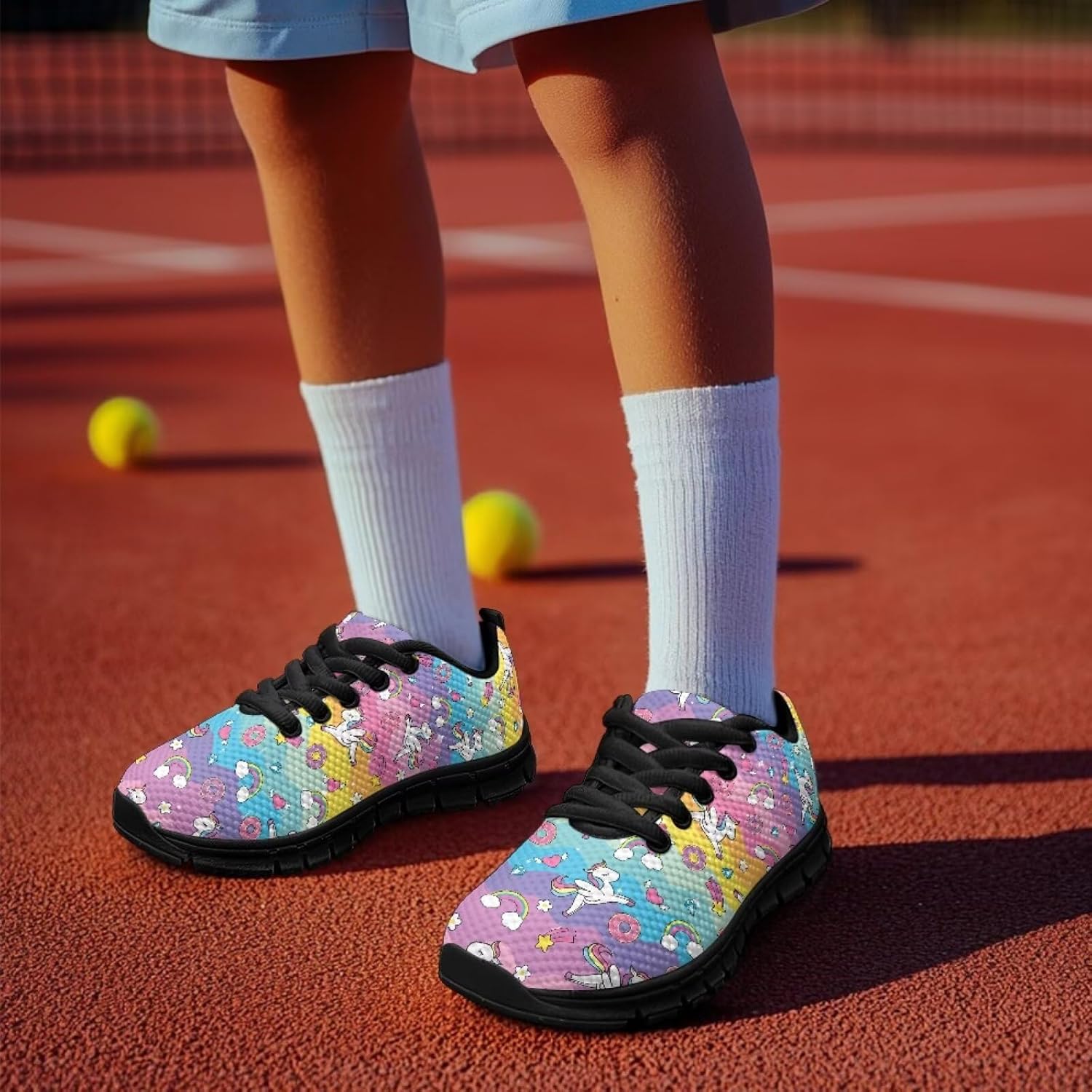 Blue Golf Ball Shoes for Boys Kids Breathable Slip On Sneakers Knitted Mesh Athletic Sport Shoes Lightweight Tennis Running Shoe