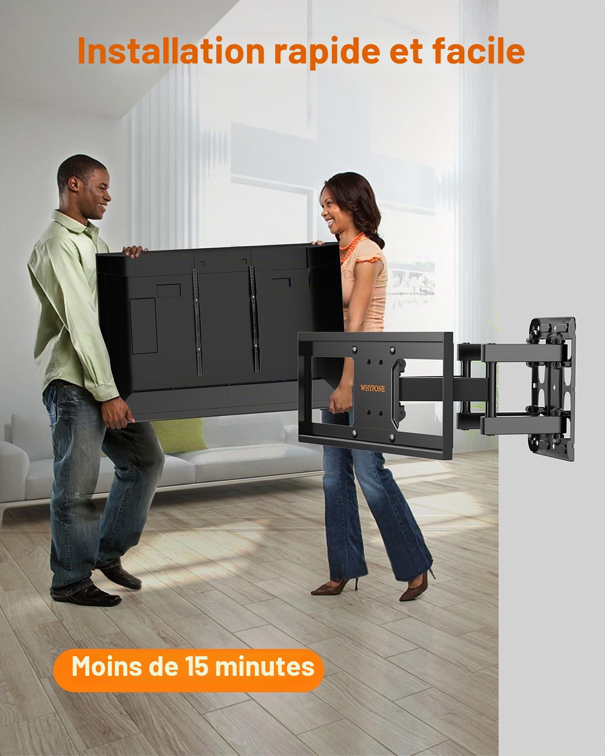 Support Mural TV pour Téléviseurs Plats et Incurvés LED LCD 26-65 Pouces, Fixation TV Murale Inclinable et Extensible avec Double Bras jusqu'à 45kg, Support TV Max. VESA 400x400mm