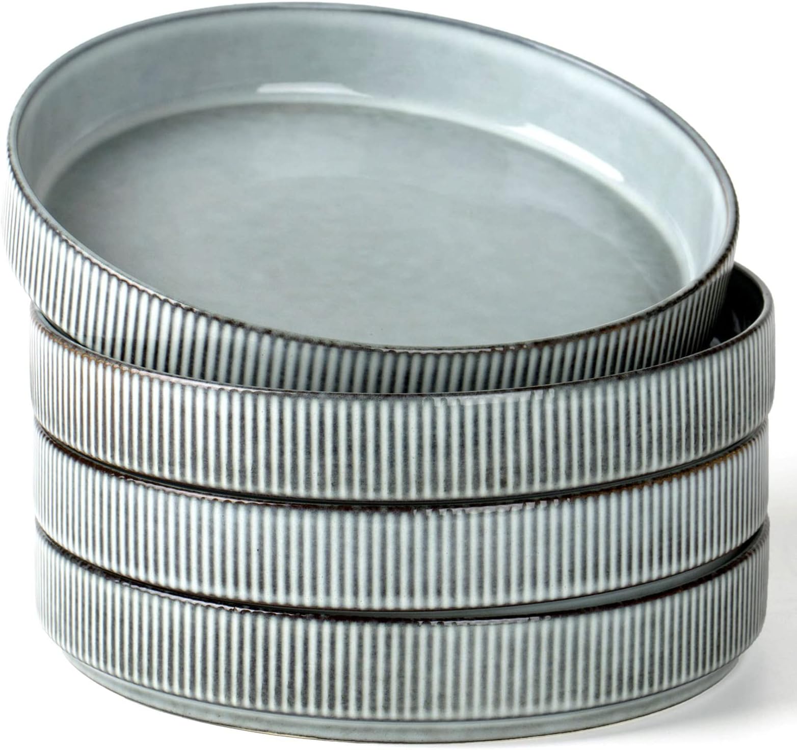 Star 8.25" Pasta Bowls, Large Dinner Bowls Set of 4, Salad Bowl Plates, Shallow Bowls for Eating, Smoky Blue