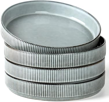 famiware Star 8.25" Pasta Bowls, Large Dinner Bowls Set of 4, Salad Bowl Plates, Shallow Bowls for Eating, Smoky Blue