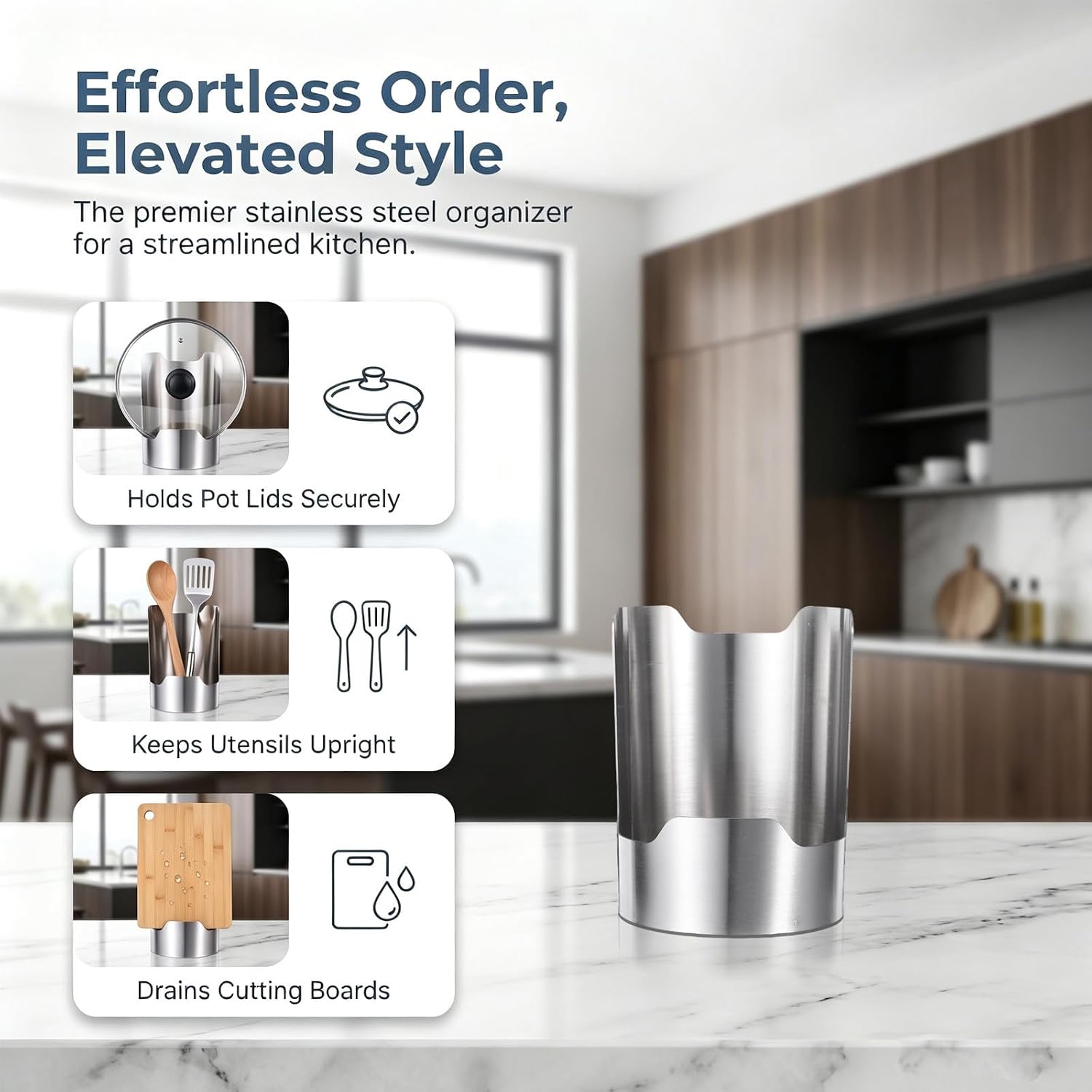 VICASKY 2pcs Stainless Steel Kitchen Utensil Holder Organizer, Silver